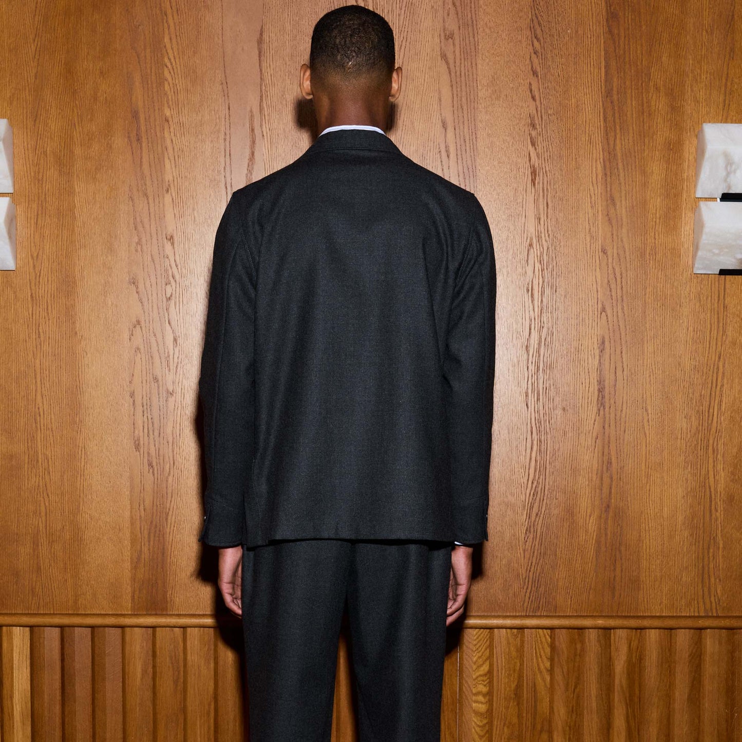 Veste tailleur déstructurée en flanelle de laine grise