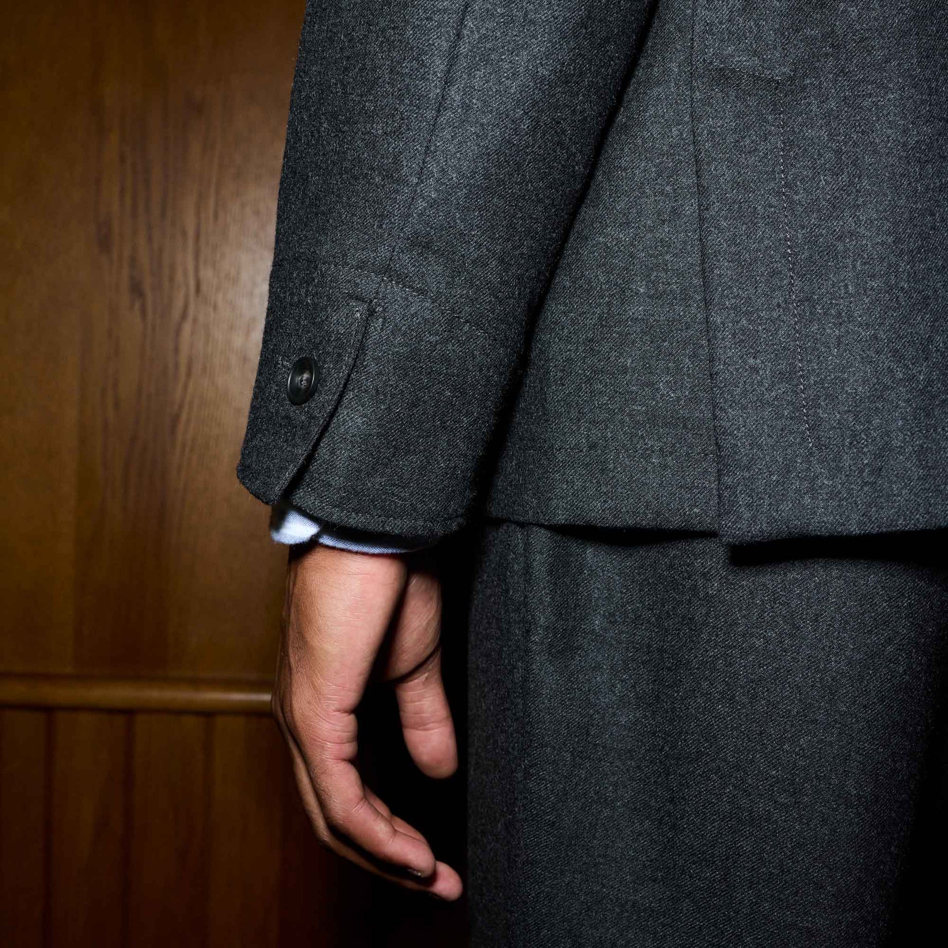 Veste tailleur déstructurée en flanelle de laine grise