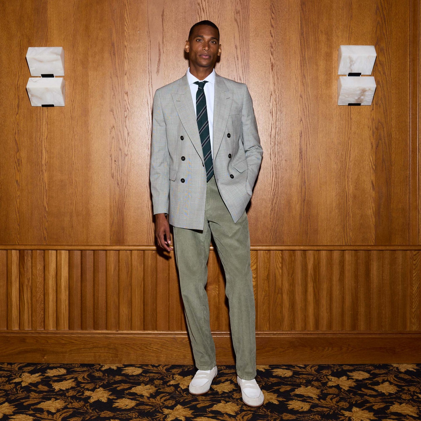 Veste croisée en laine Prince de Galles grise