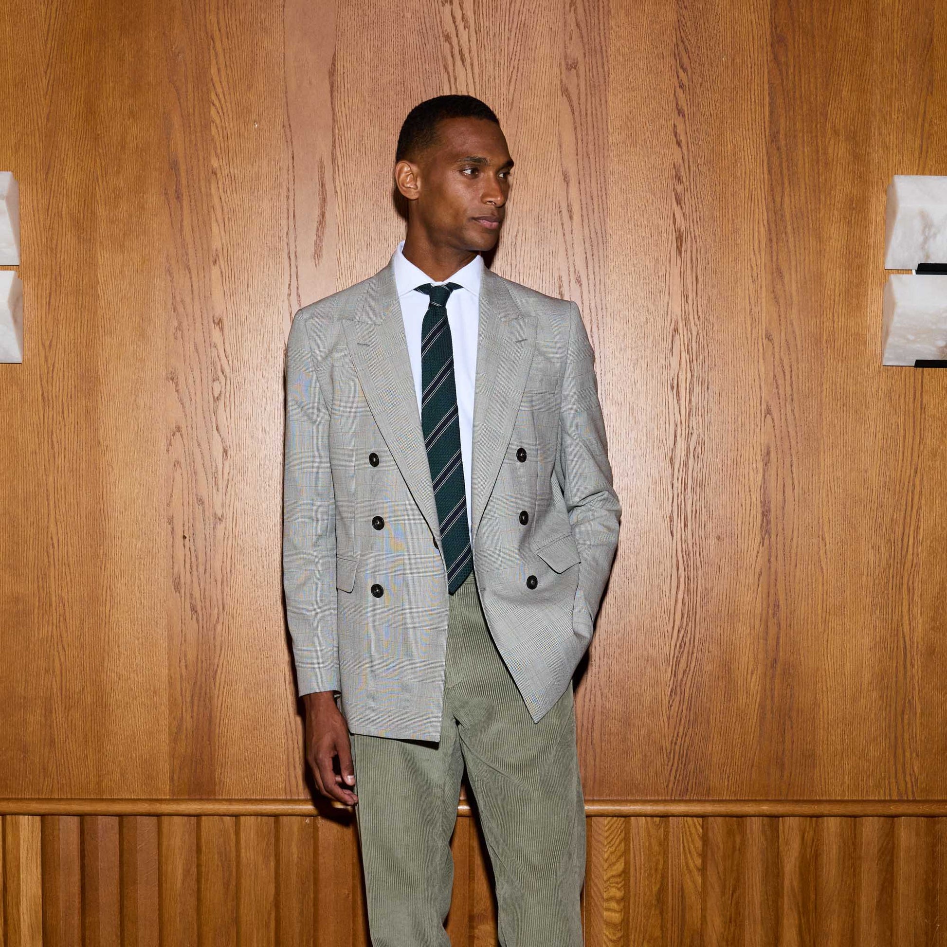 Veste croisée en laine Prince de Galles grise