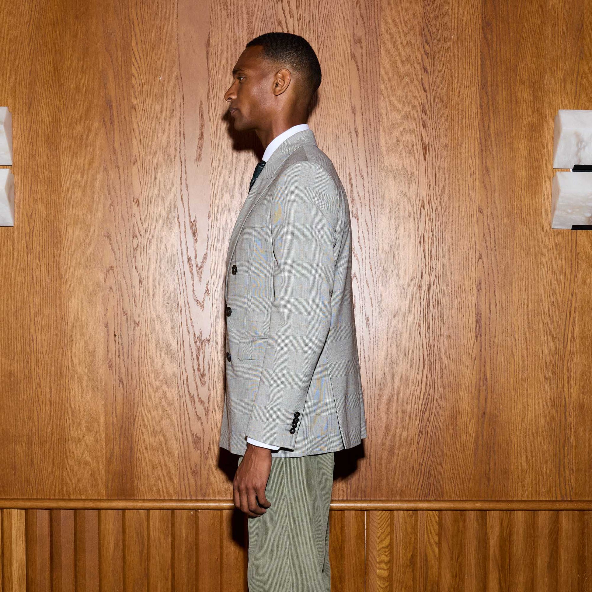 Veste croisée en laine Prince de Galles grise