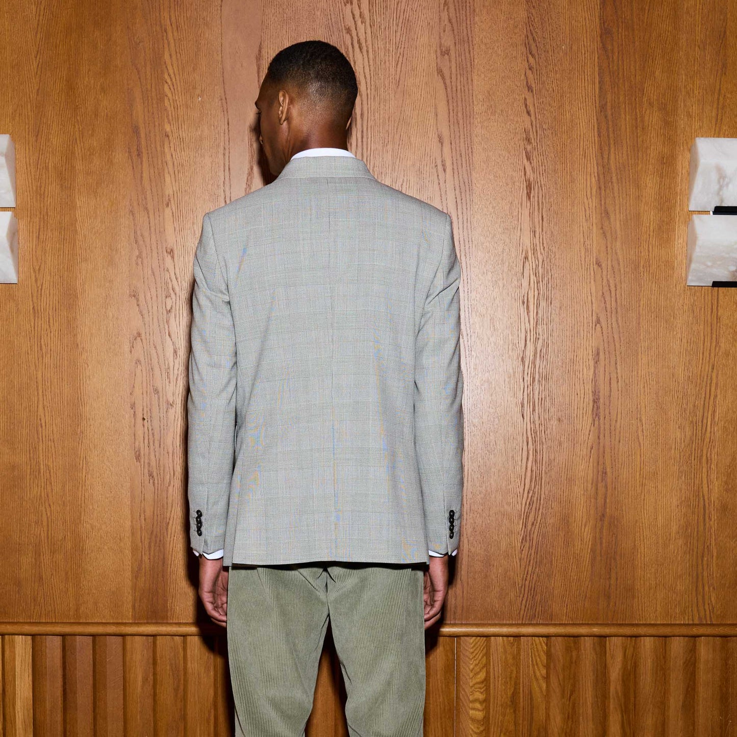 Veste croisée en laine Prince de Galles grise