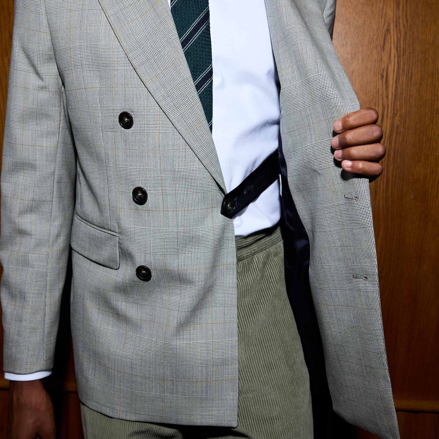 Veste croisée en laine Prince de Galles grise