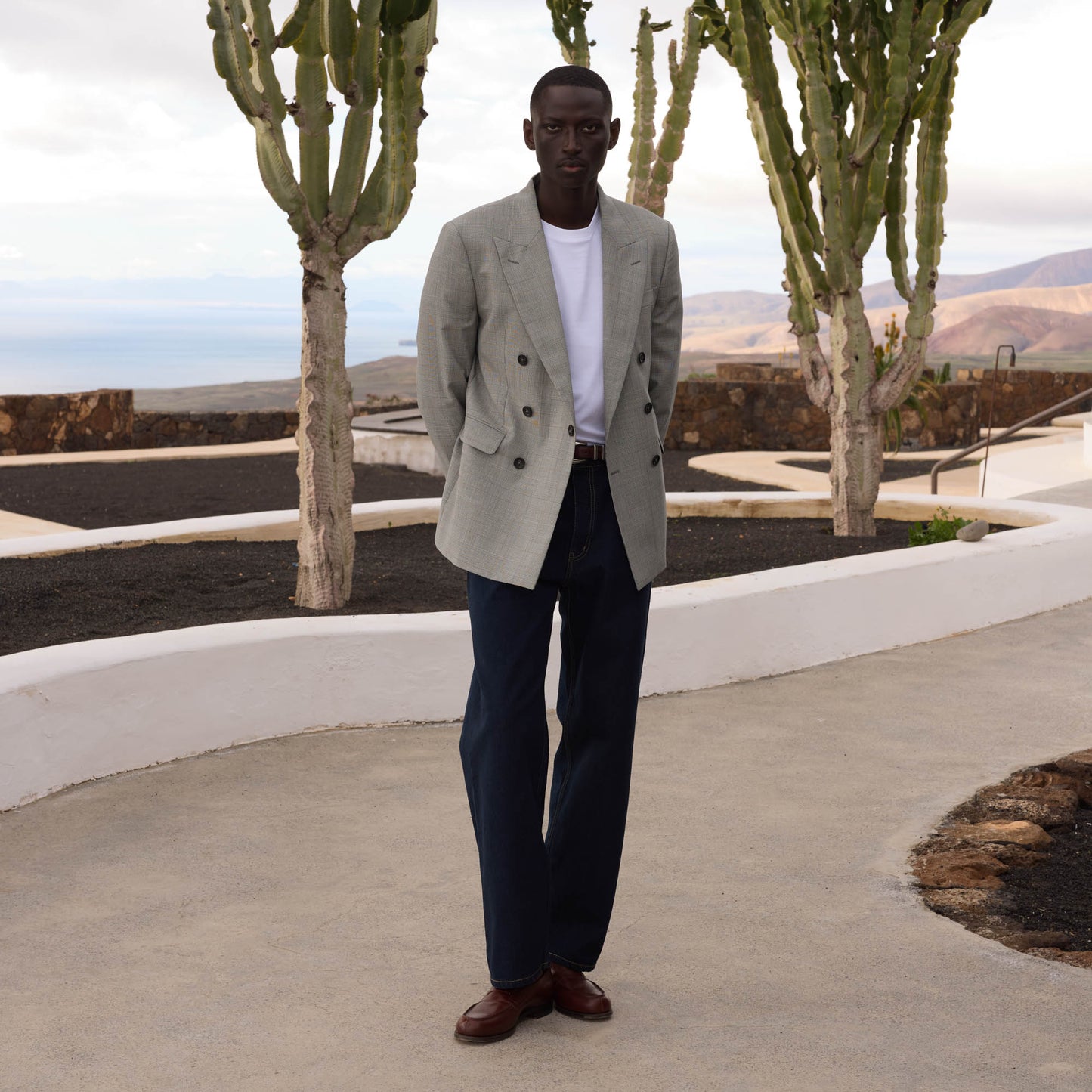 Grey Prince of Wales wool double-breasted jacket