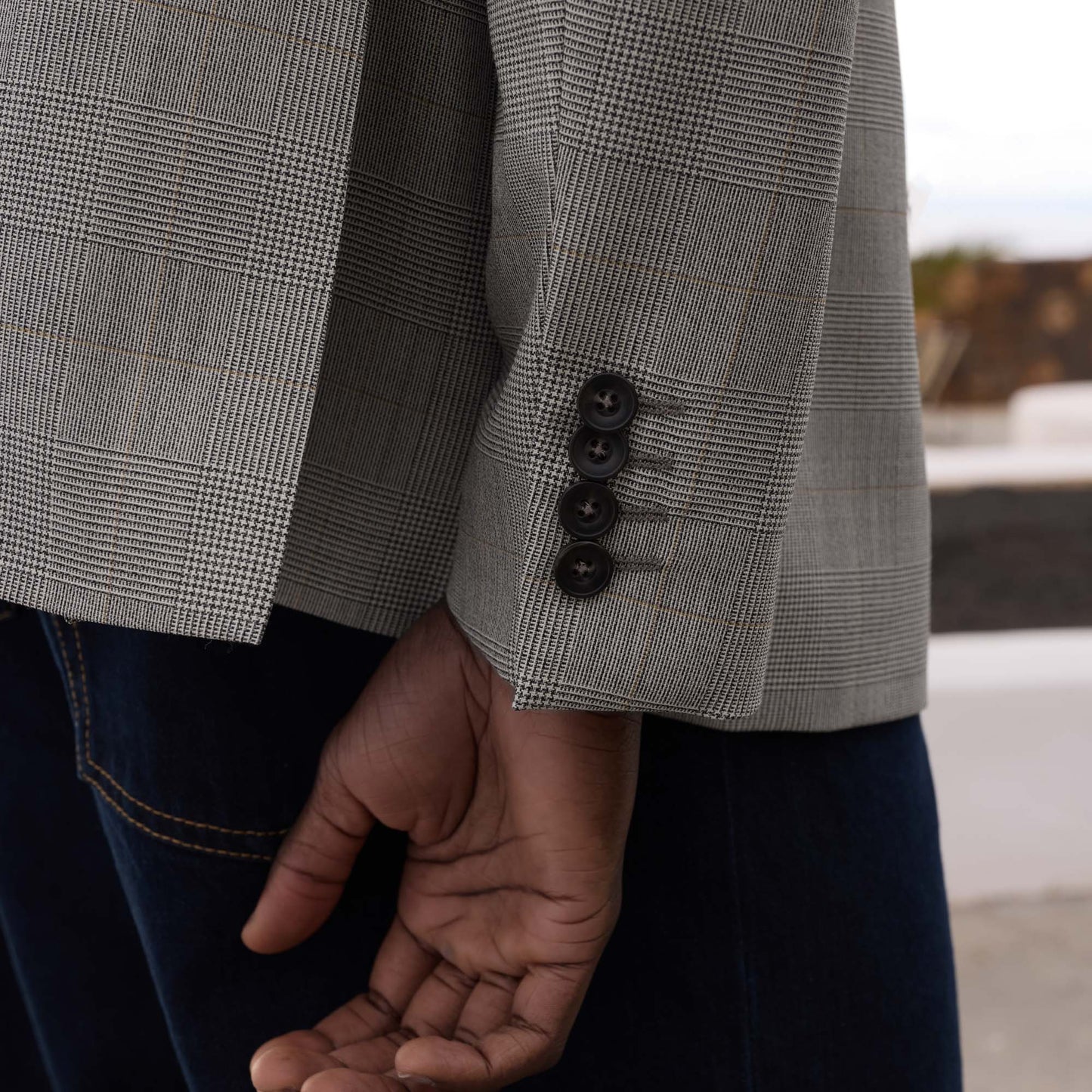 Grey Prince of Wales wool double-breasted jacket