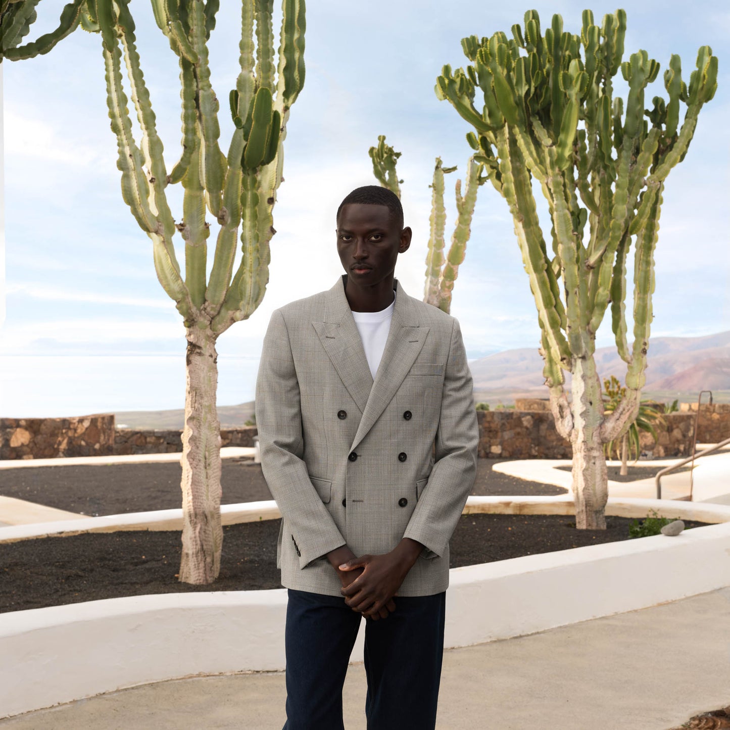 Grey Prince of Wales wool double-breasted jacket