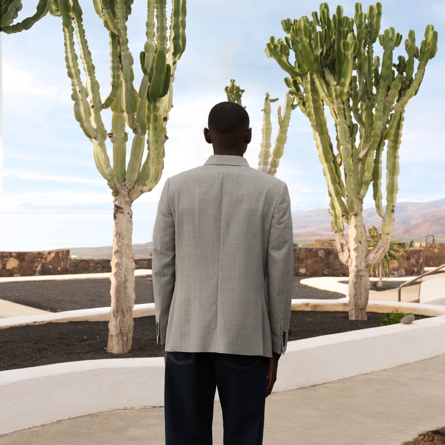 Grey Prince of Wales wool double-breasted jacket