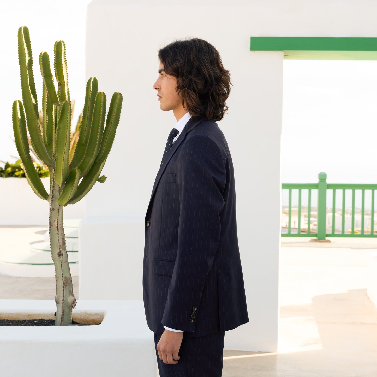 Veste en laine marine à rayures