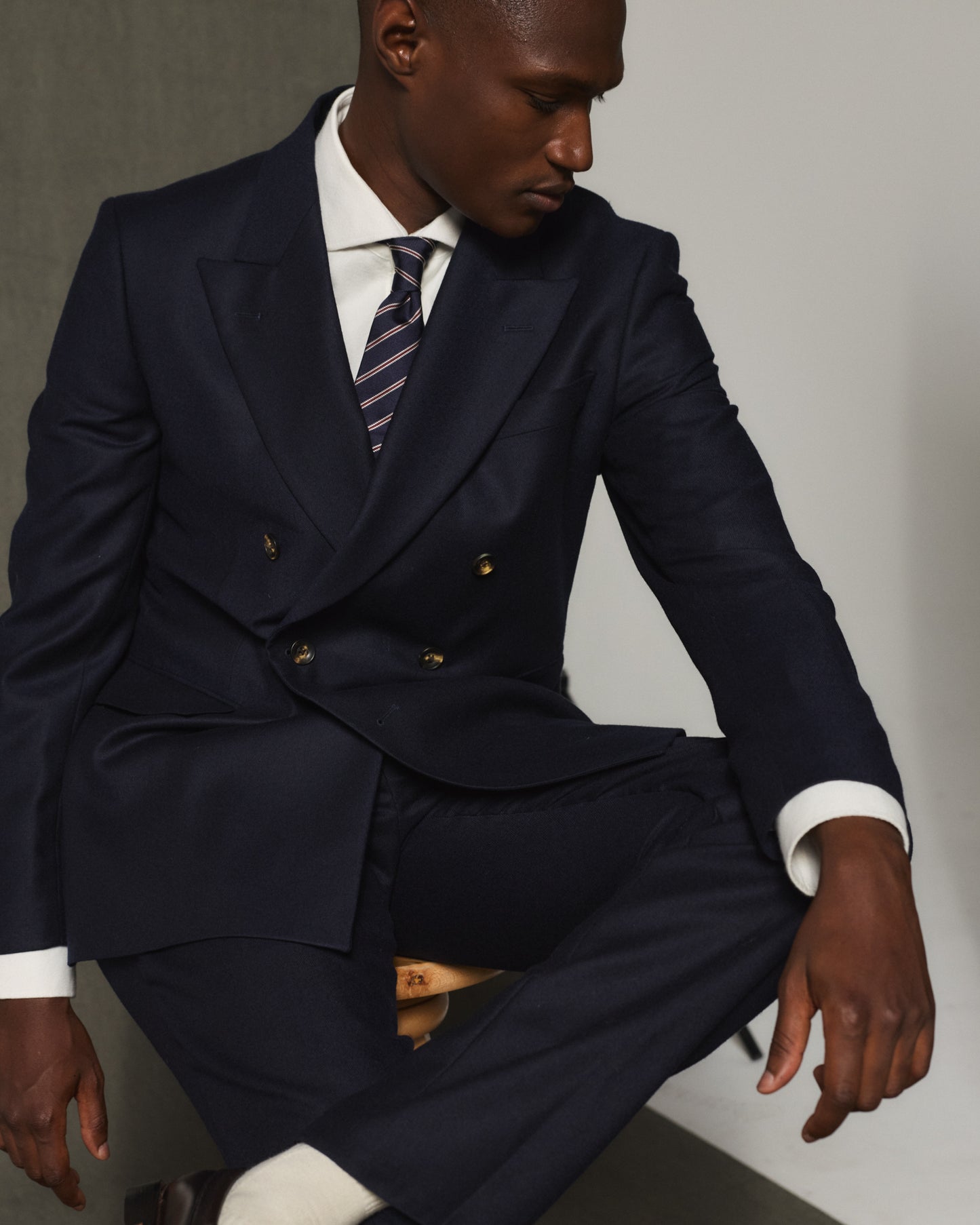 Veste croisée en flanelle de laine marine