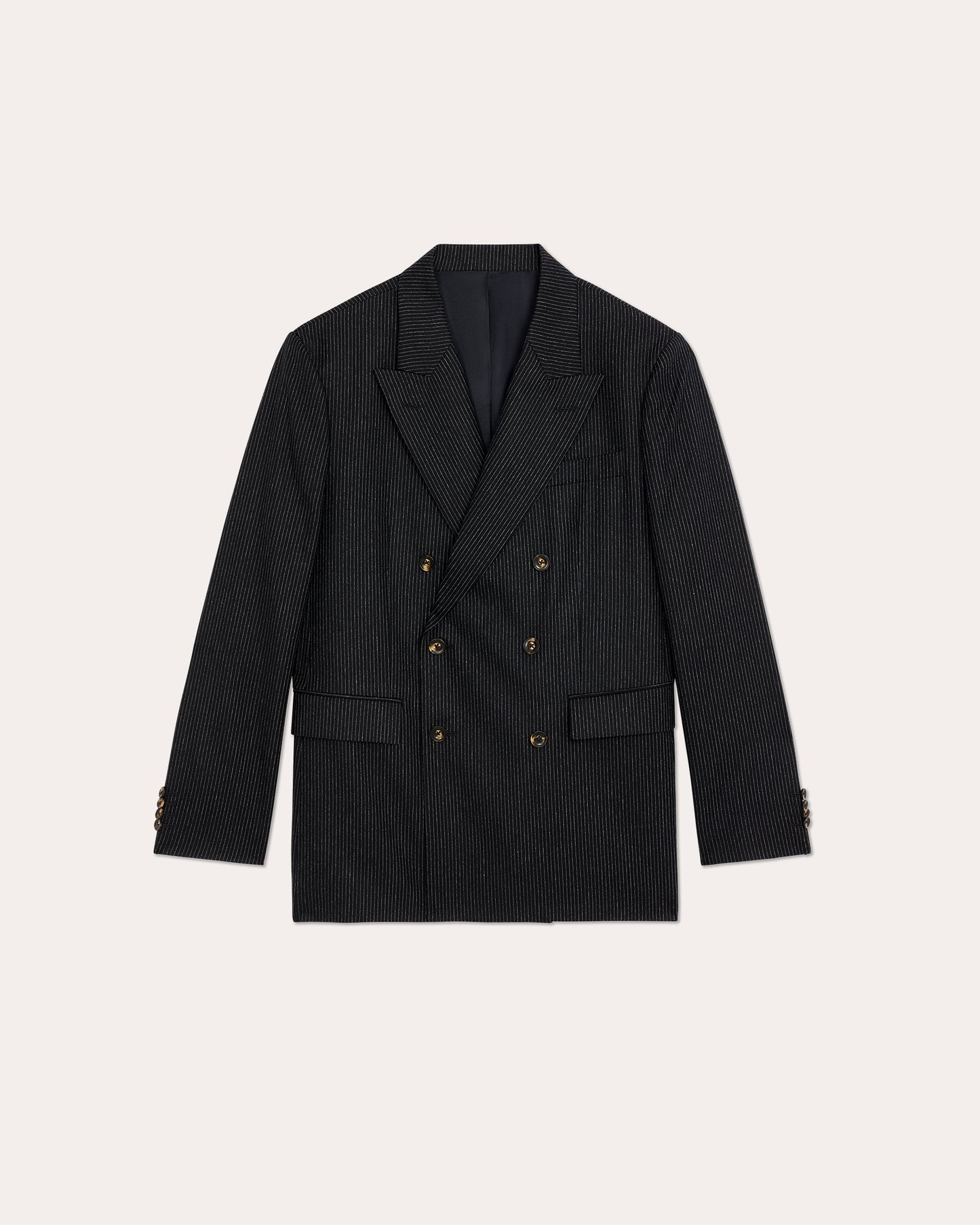 Veste croisée marine en flanelle de laine rayée
