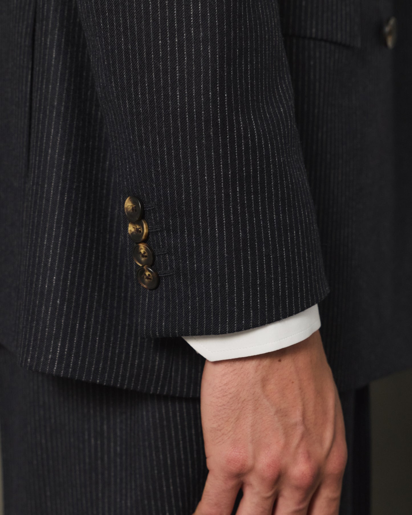 Veste croisée marine en flanelle de laine rayée