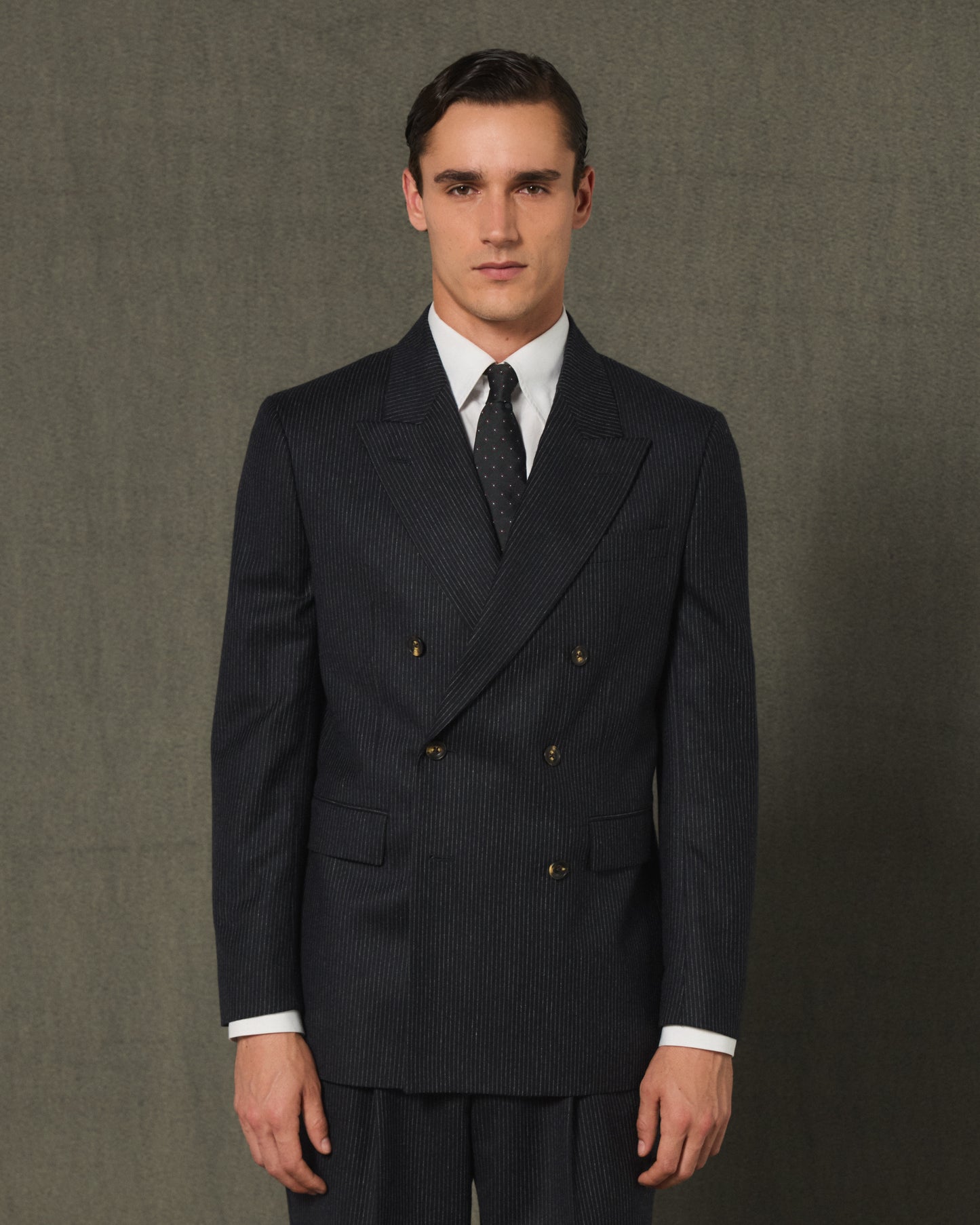 Veste croisée marine en flanelle de laine rayée