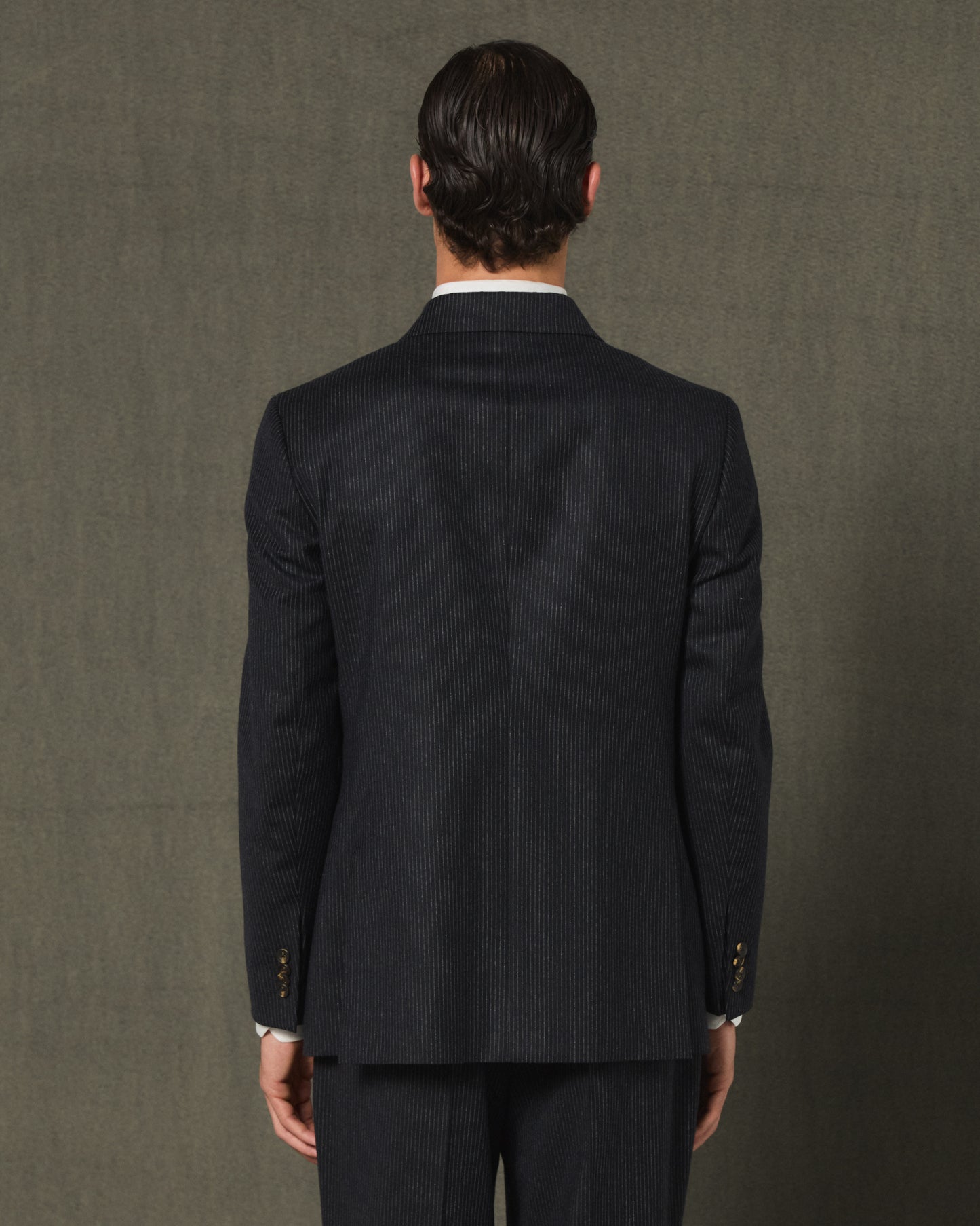 Veste croisée marine en flanelle de laine rayée