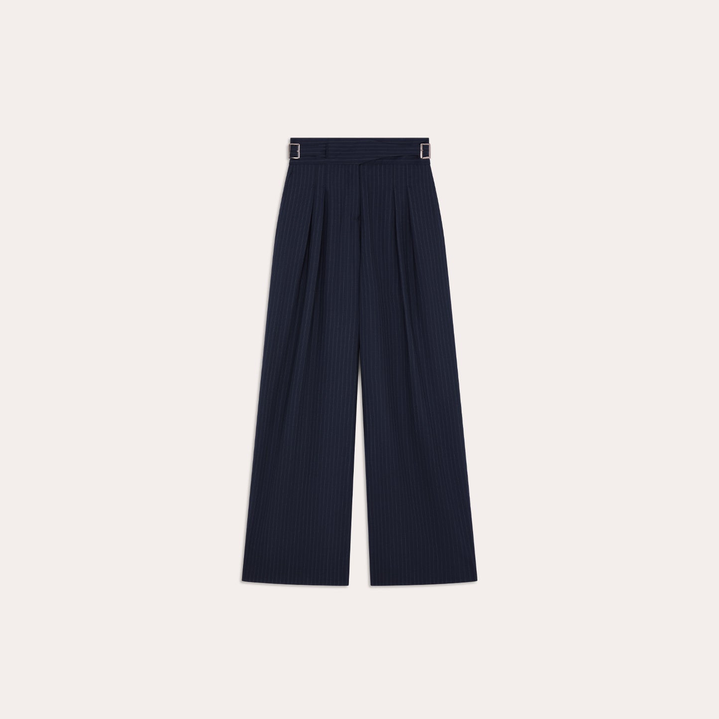 Pantalon Gurkha à plis en laine rayée marine