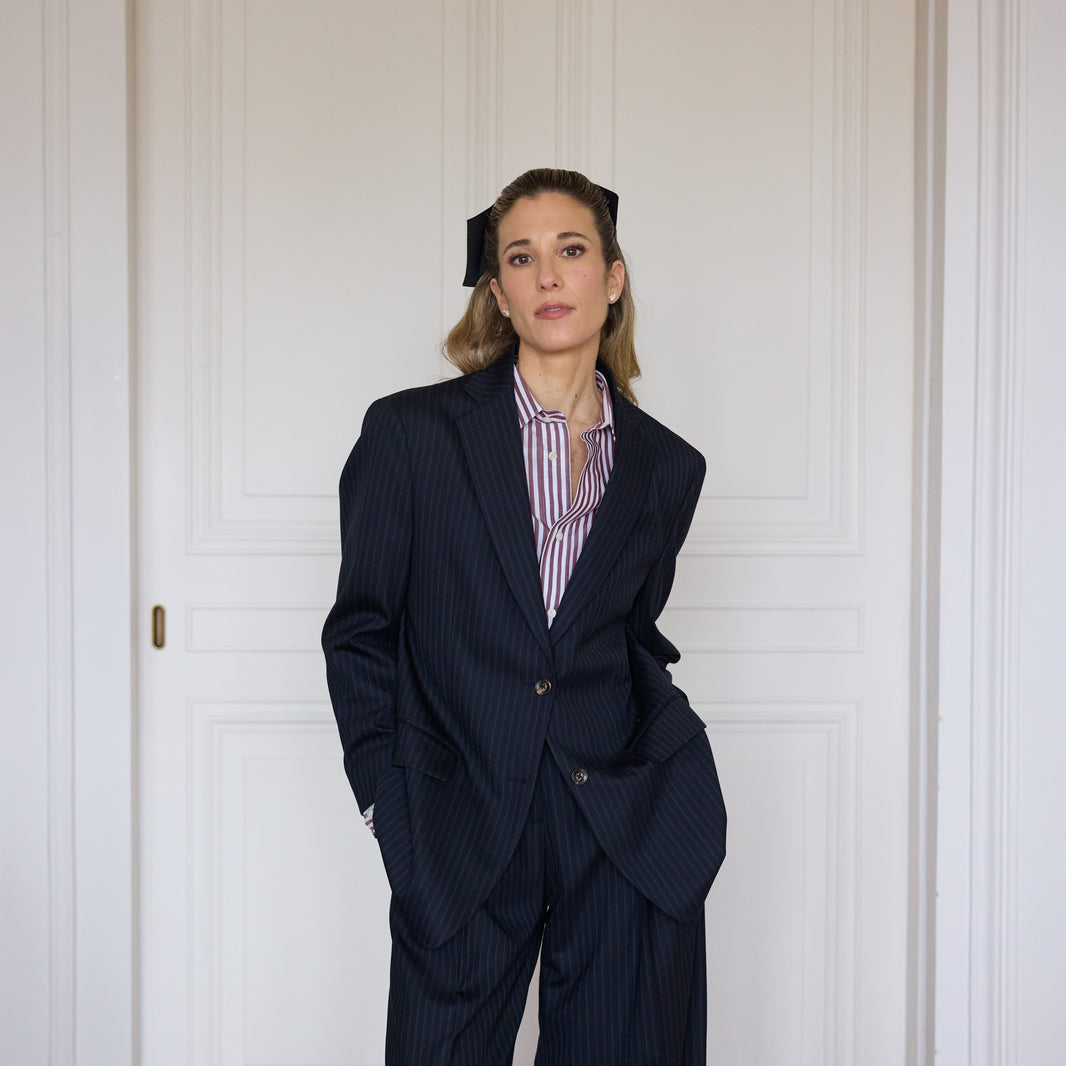 Veste tailleur en laine rayée marine