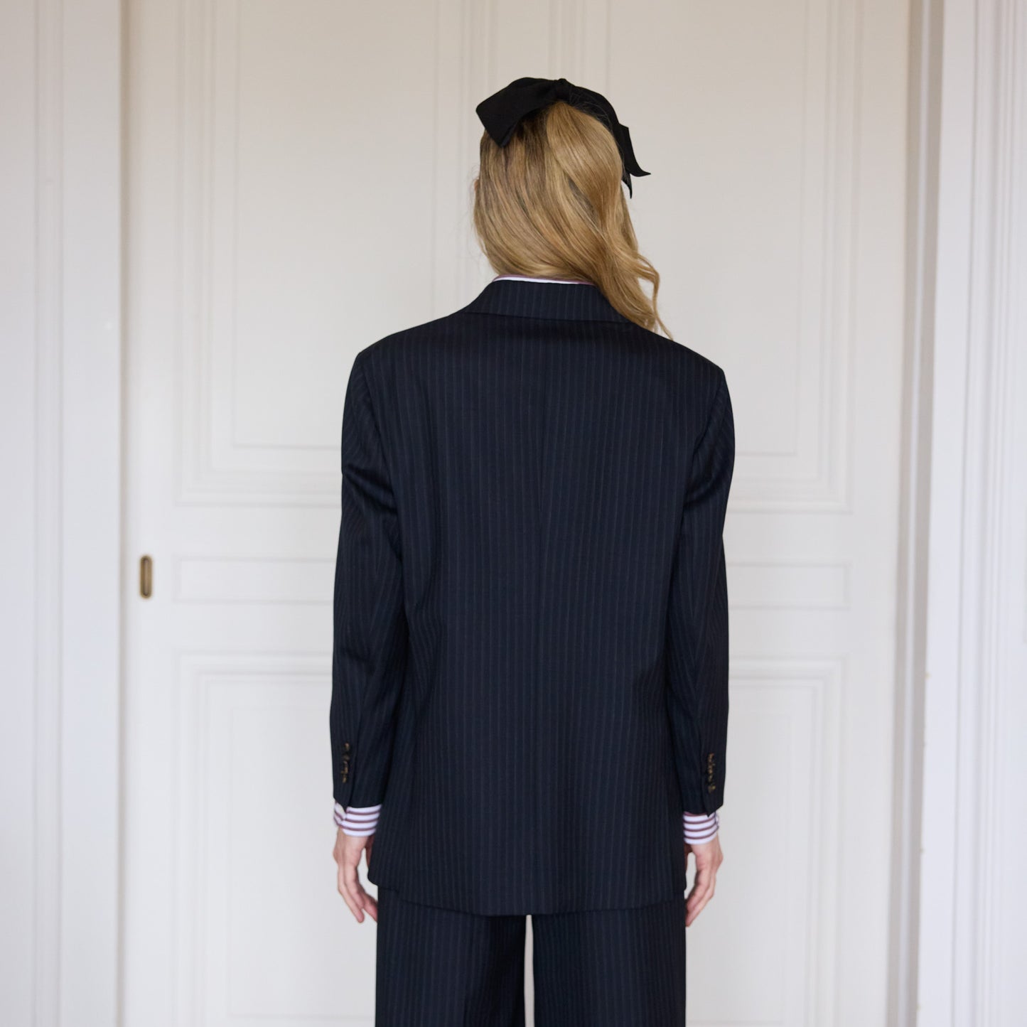 Veste tailleur en laine rayée marine