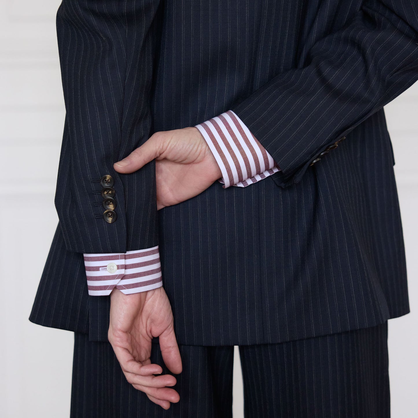 Veste tailleur en laine rayée marine