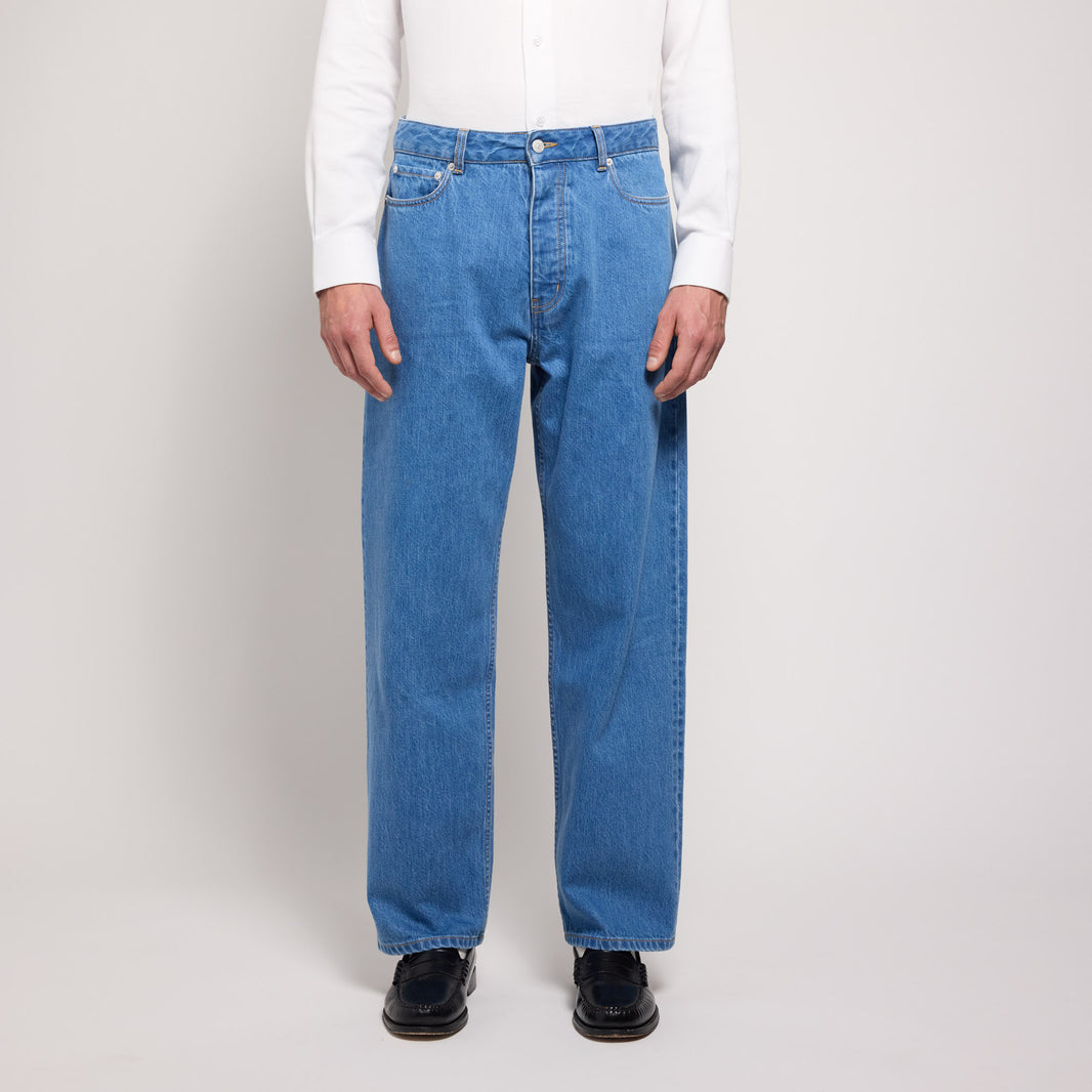 Jean droit bleu en coton italien