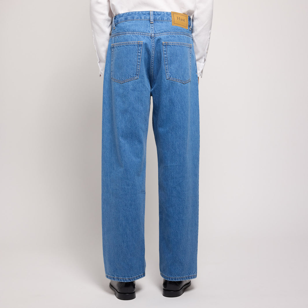 Jean droit bleu en coton italien