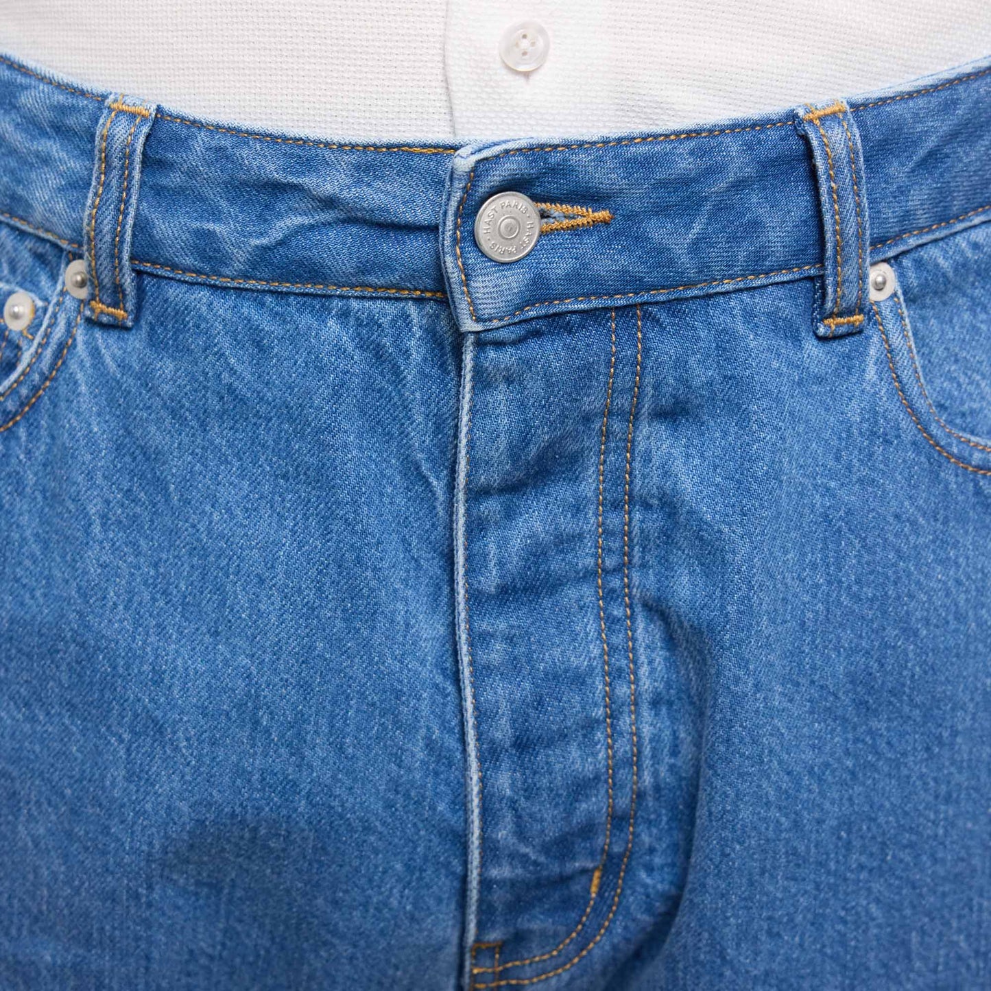 Jean droit bleu en coton italien