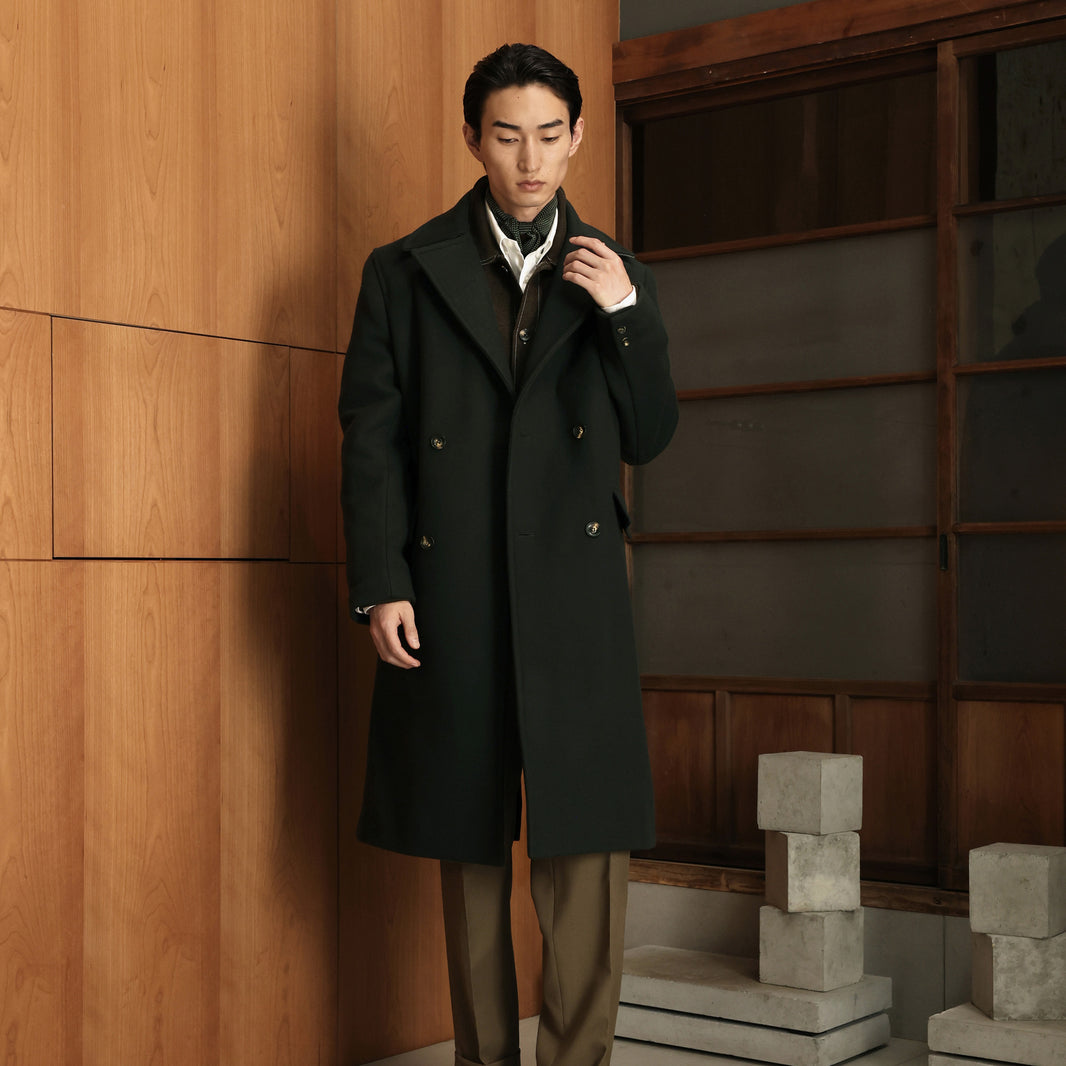 Manteau croisé en laine verte