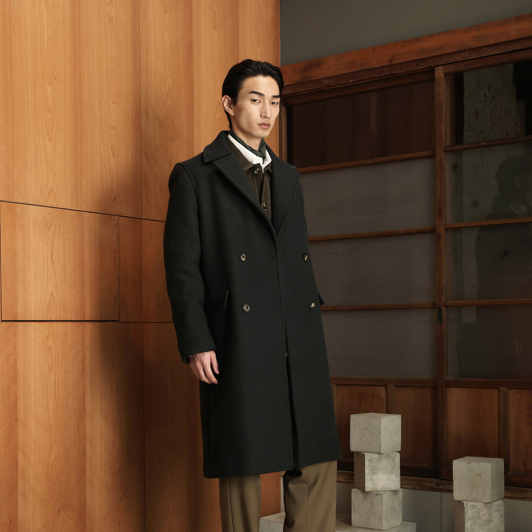 Manteau croisé en laine verte