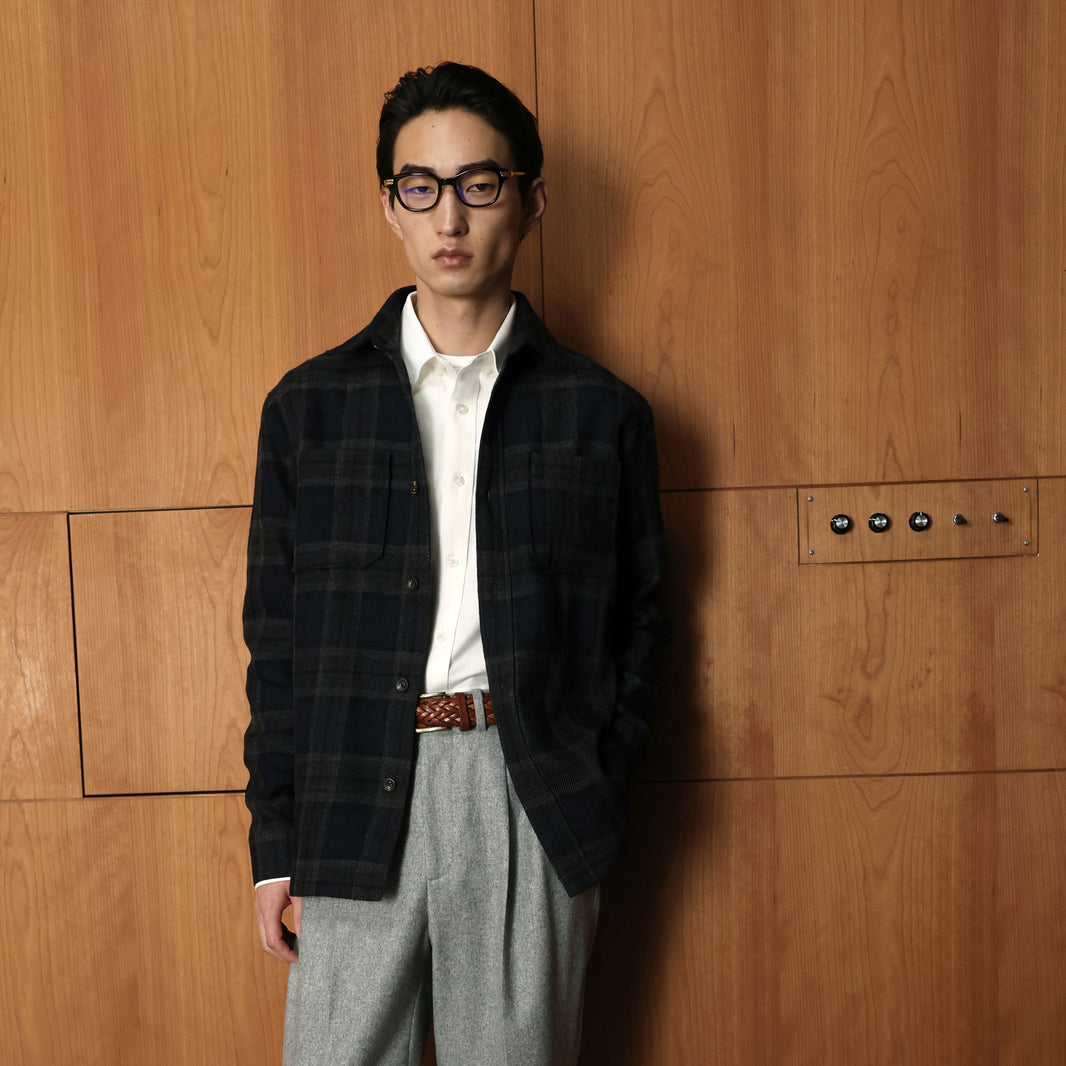 Surchemise tartan marine mohair et laine vierge