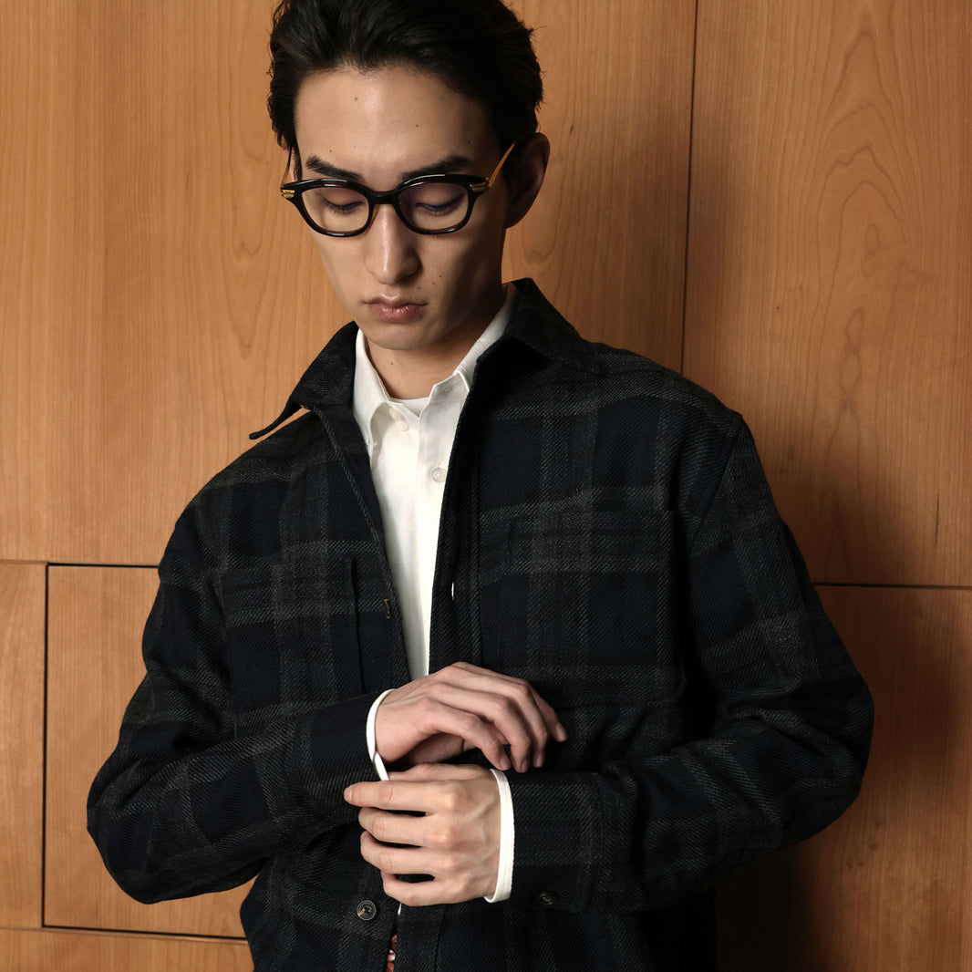 Surchemise tartan marine mohair et laine vierge