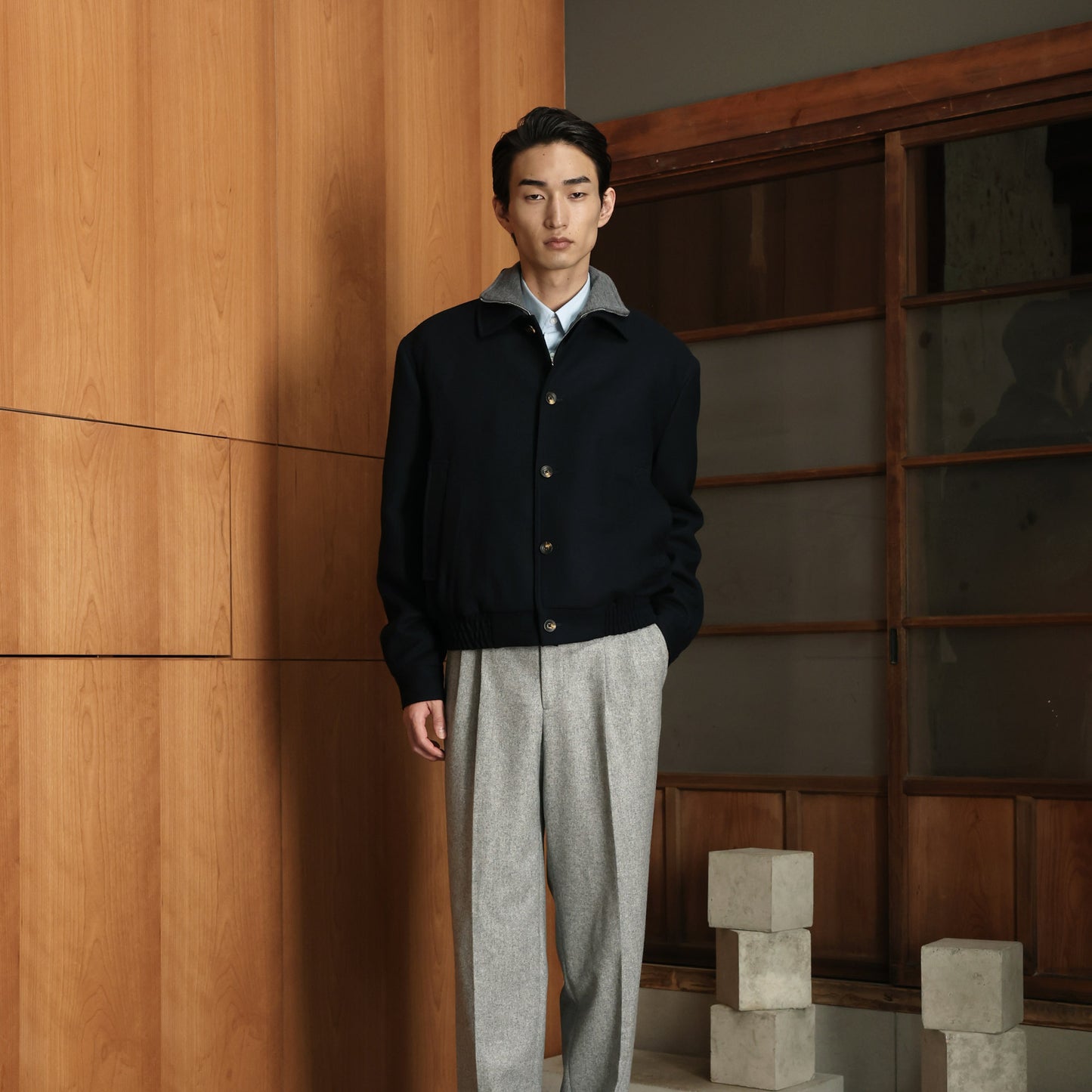 Blouson marine en laine cachemire