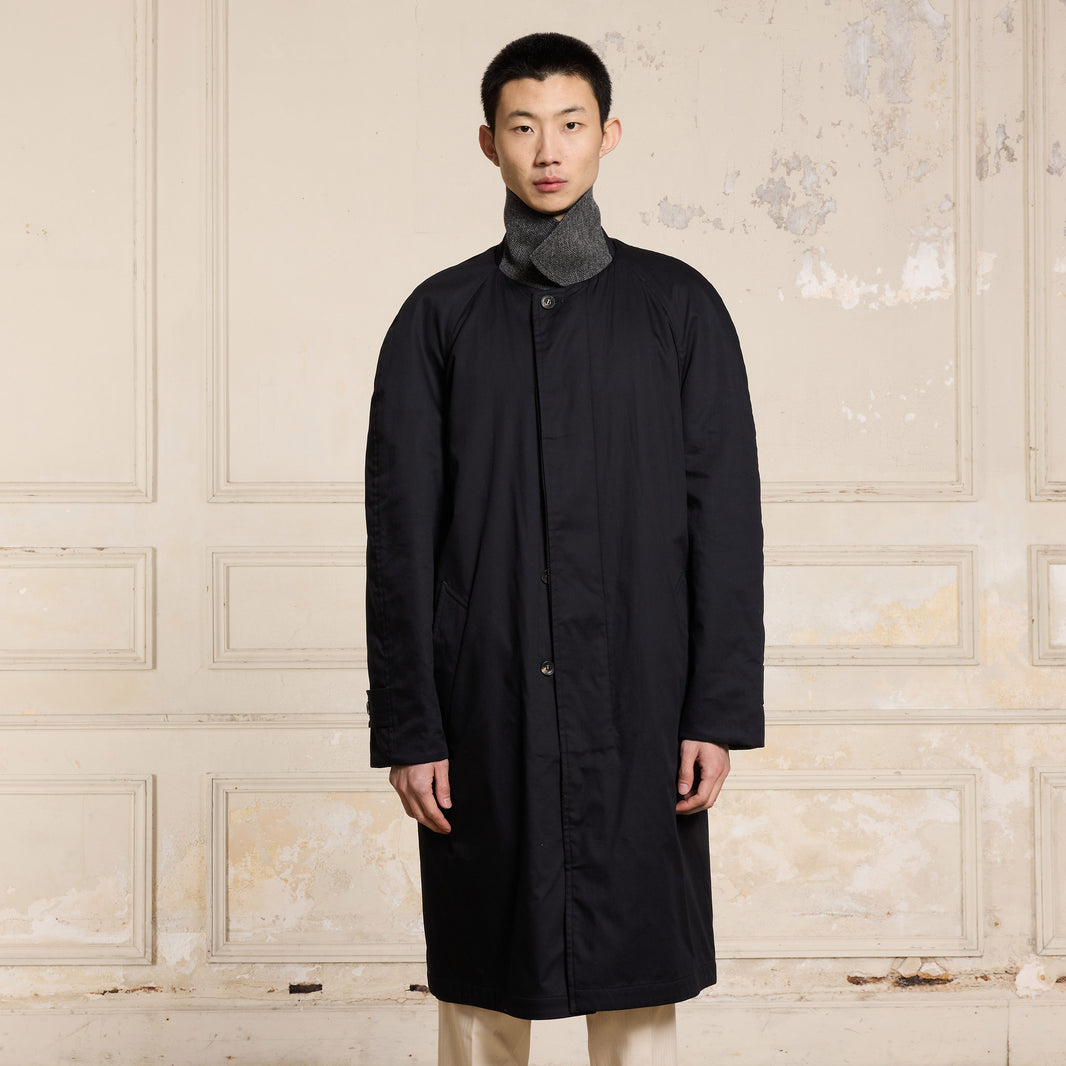Reversible mac in water-repellent cotton and navy wool