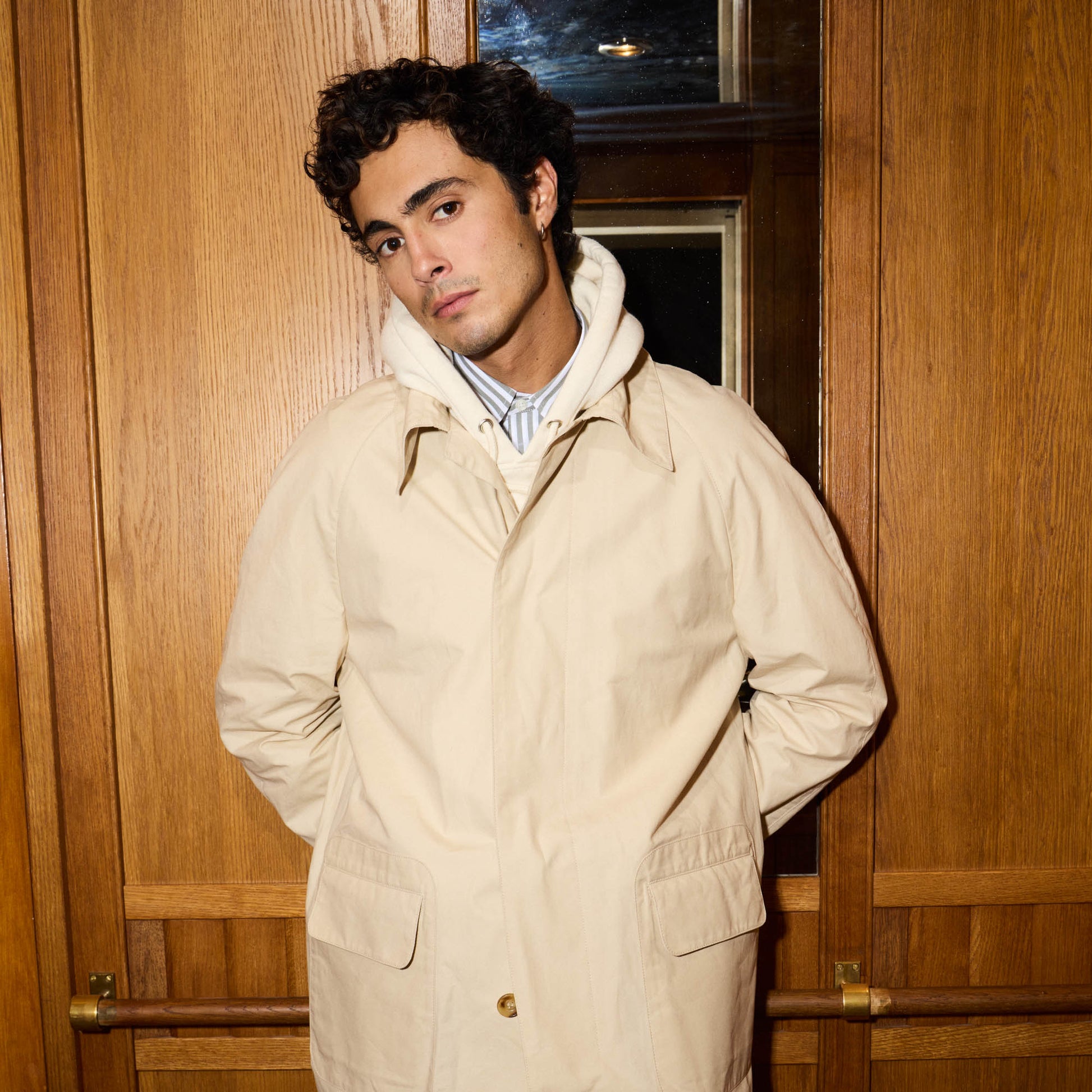 Balmacaan en coton ciré beige