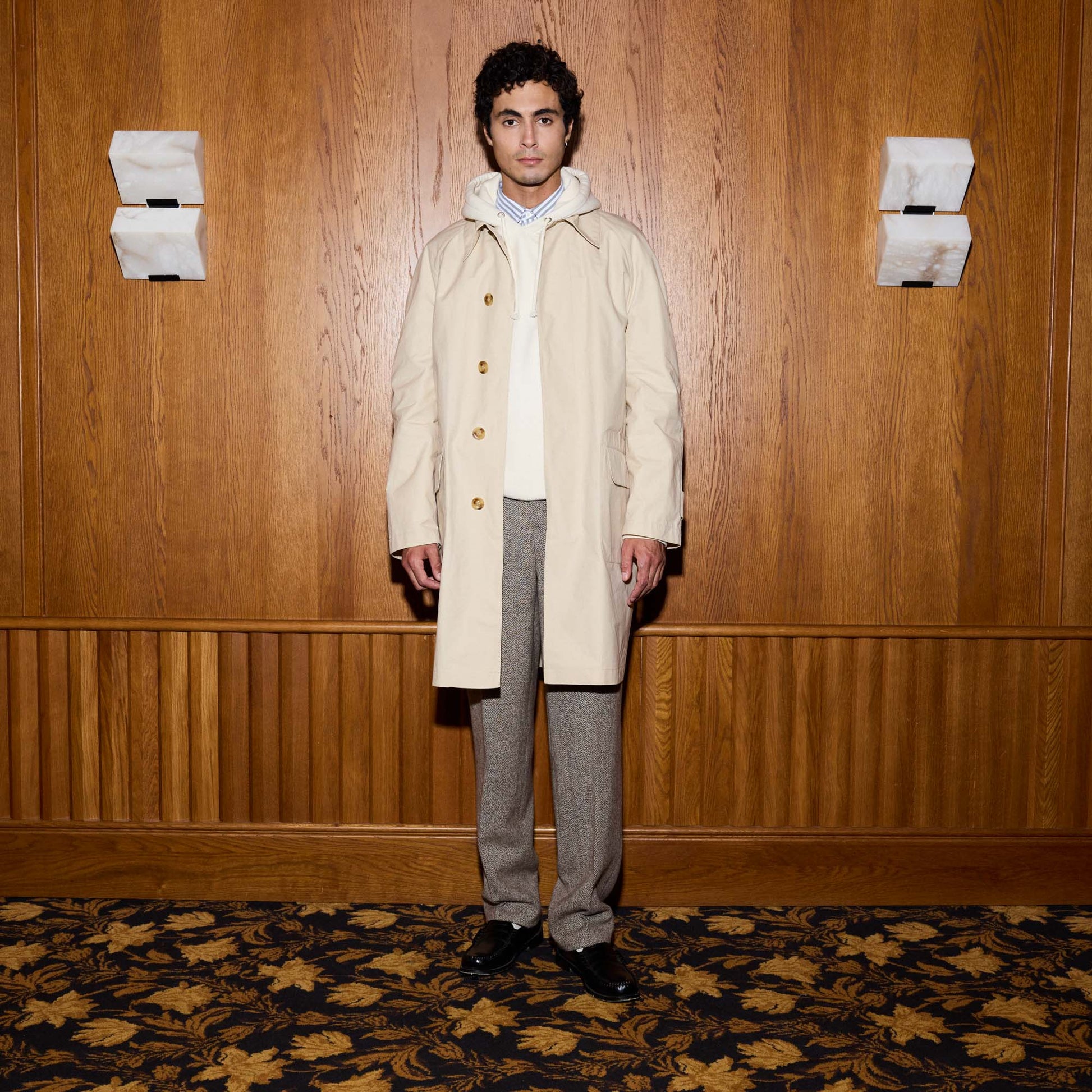 Balmacaan en coton ciré beige