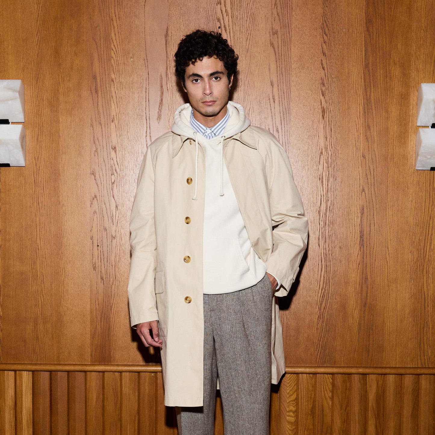 Balmacaan en coton ciré beige