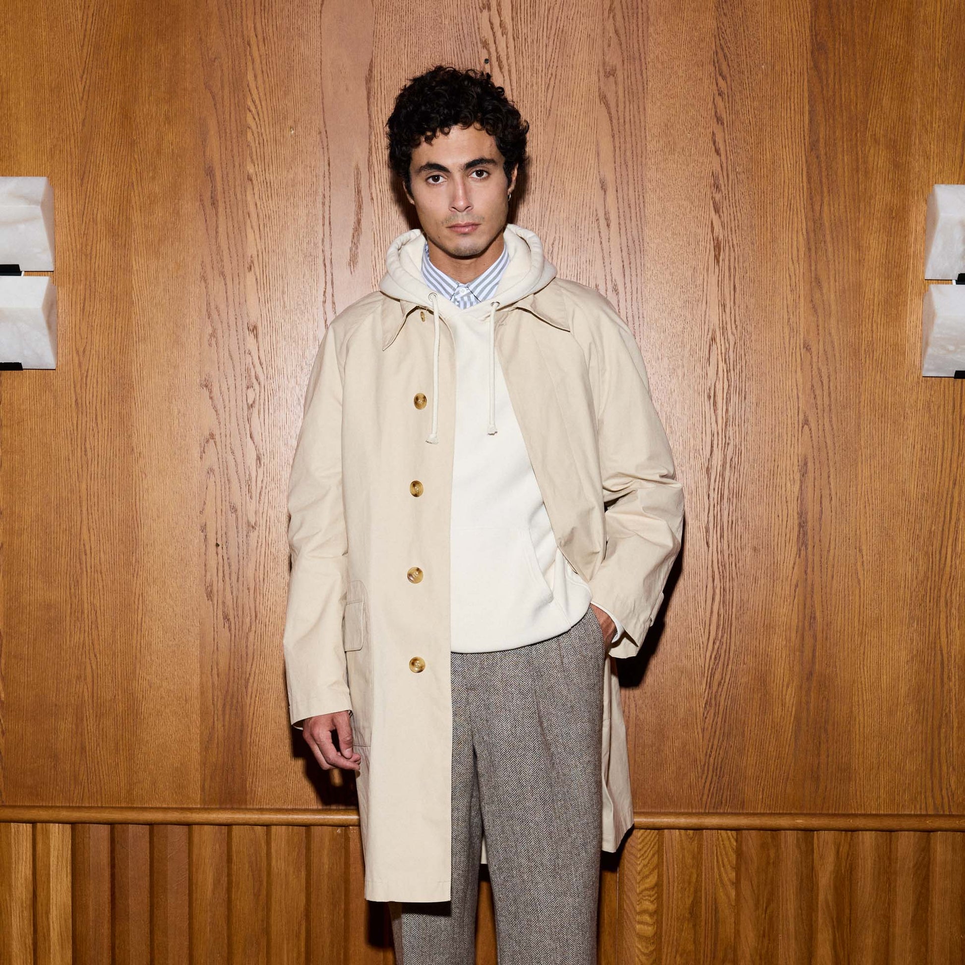 Balmacaan en coton ciré beige