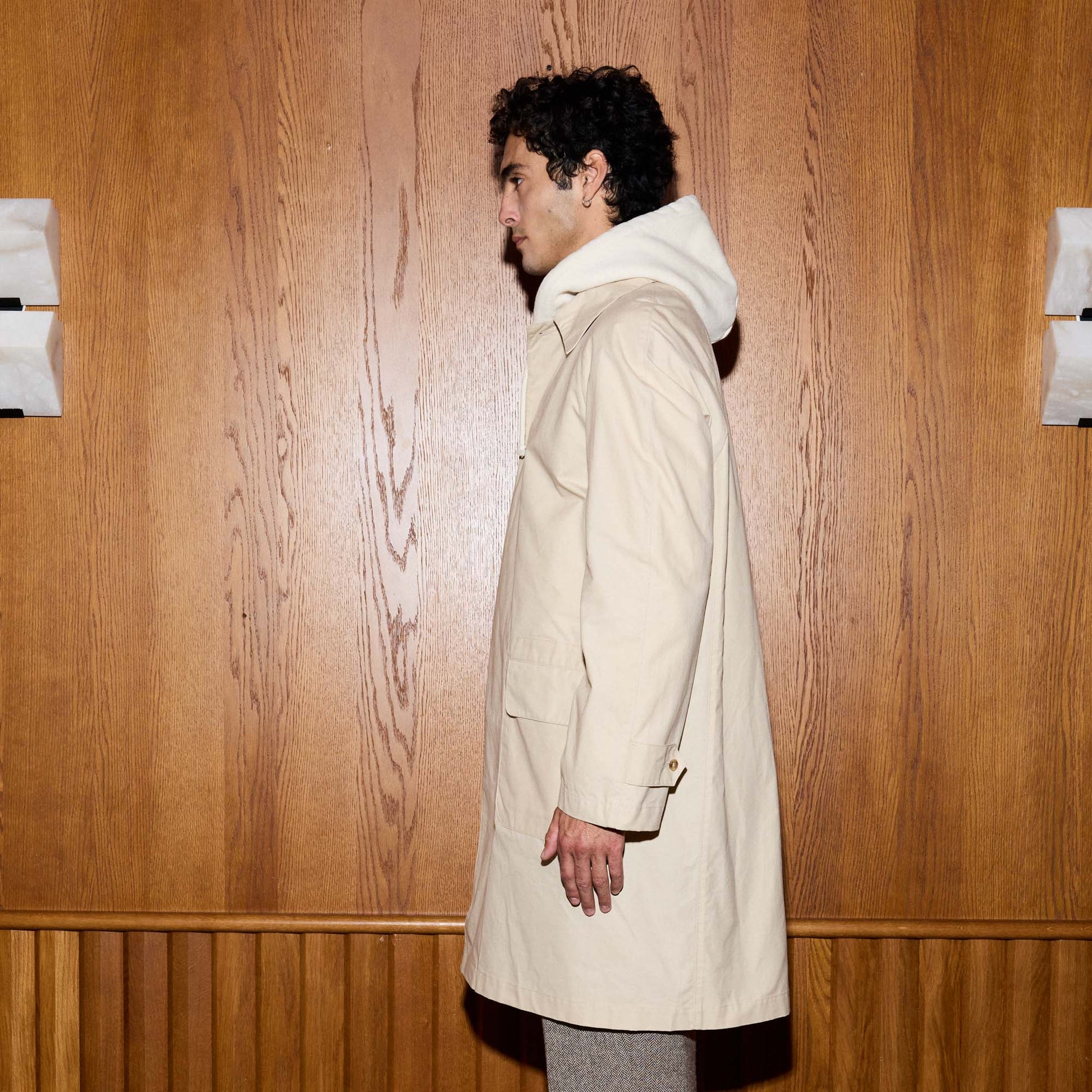 Balmacaan en coton ciré beige