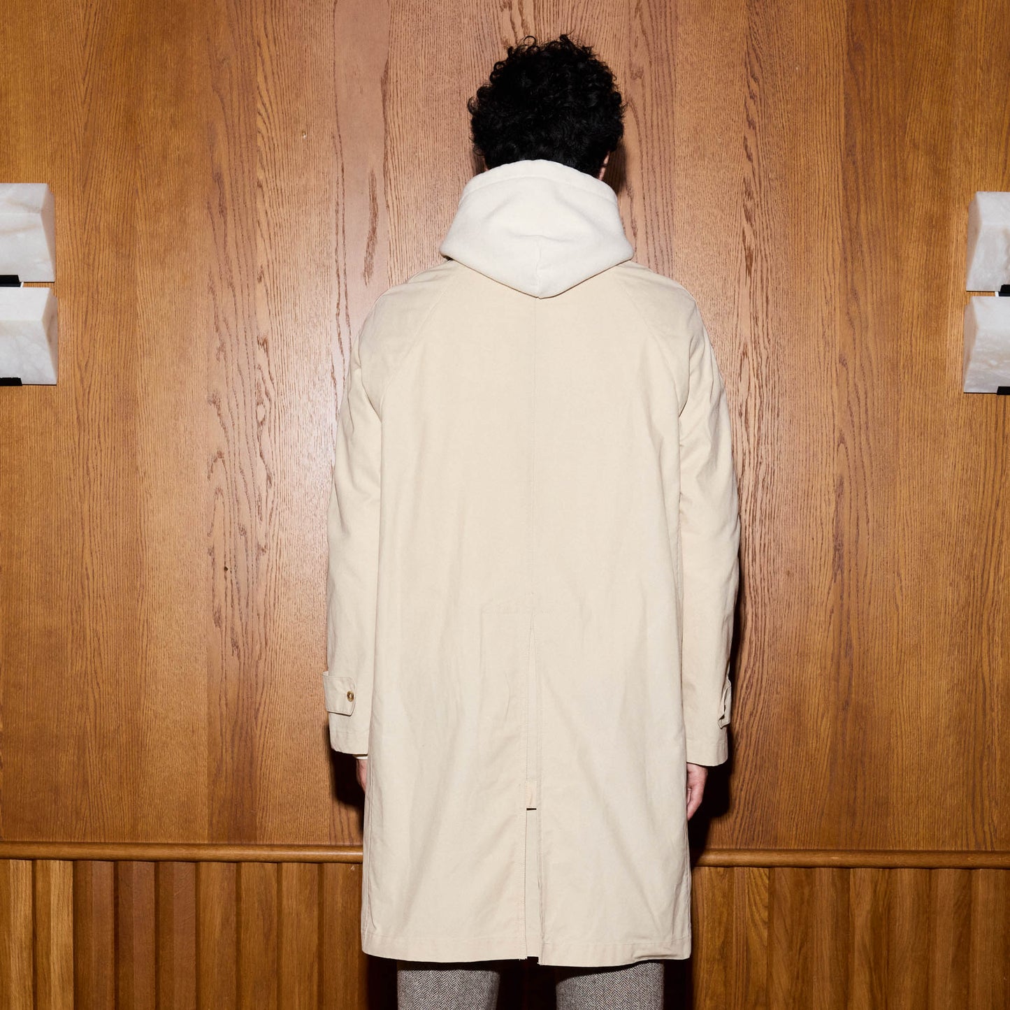 Balmacaan en coton ciré beige