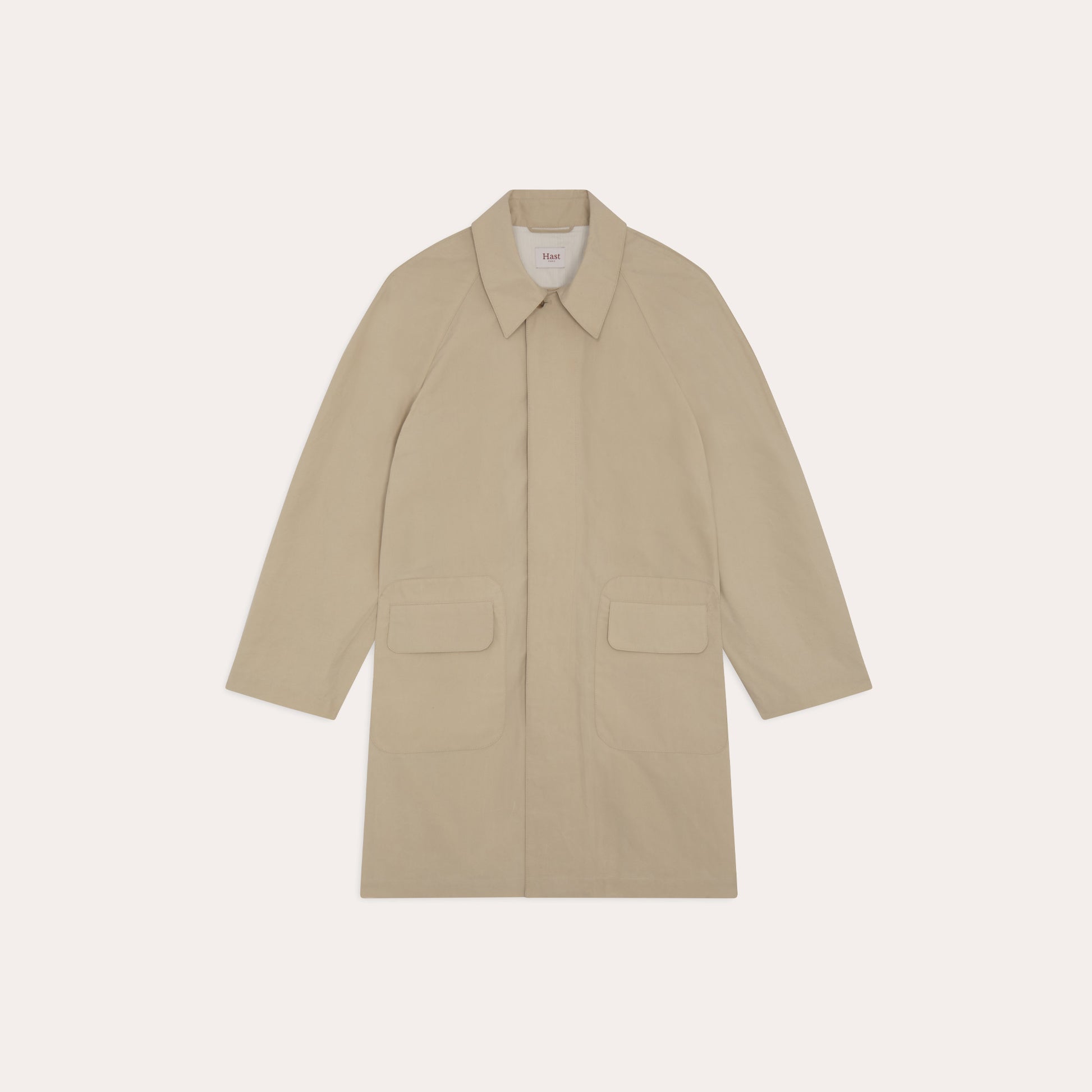 Balmacaan en coton ciré beige