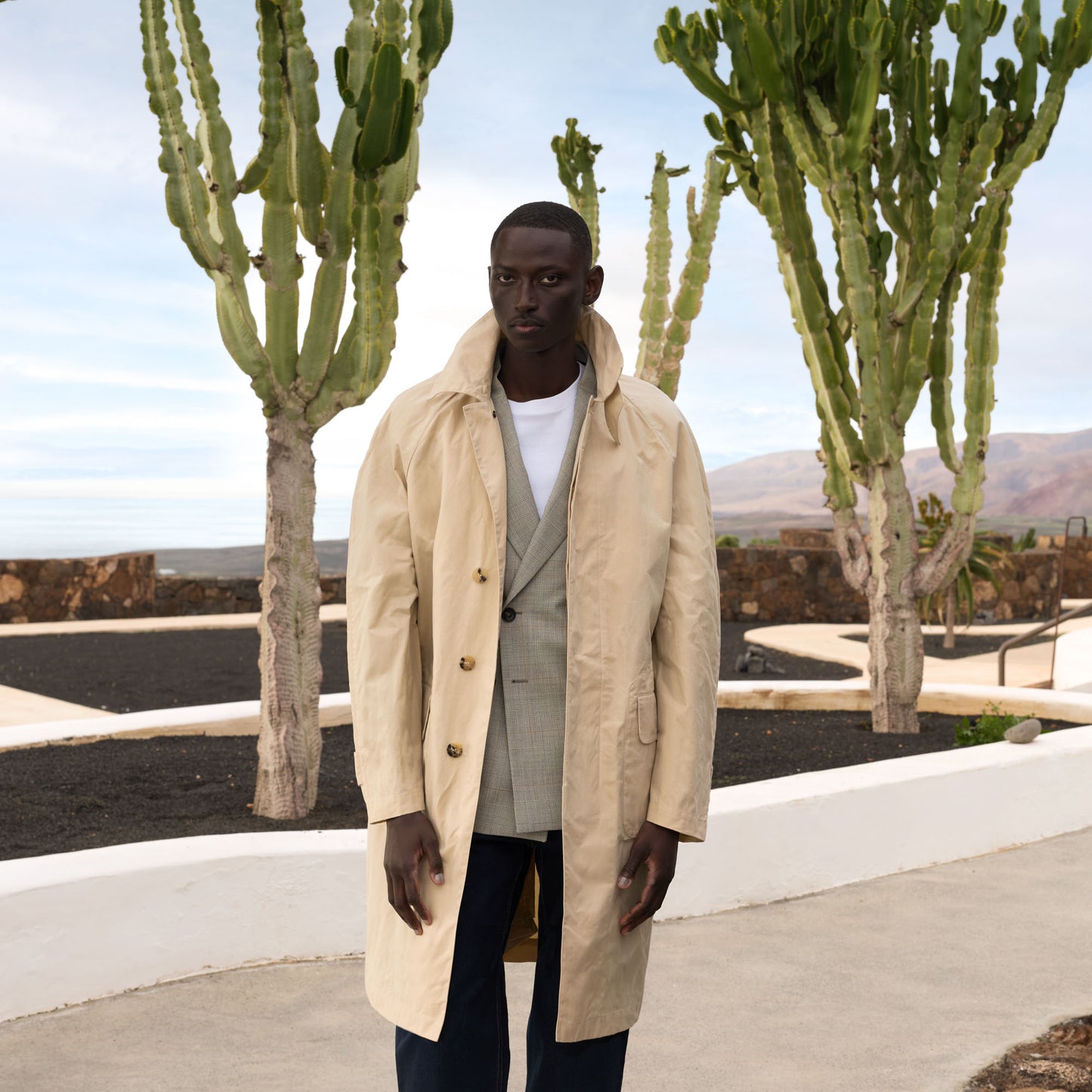 Manteau imperméable en coton cire beige