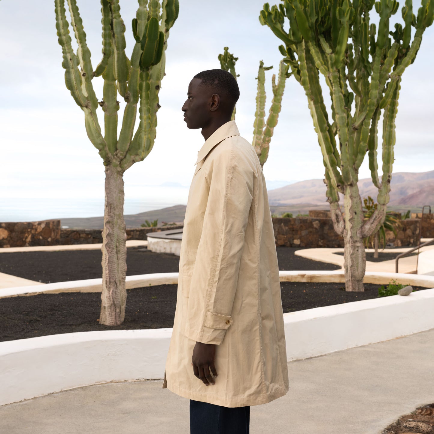 Manteau imperméable en coton cire beige