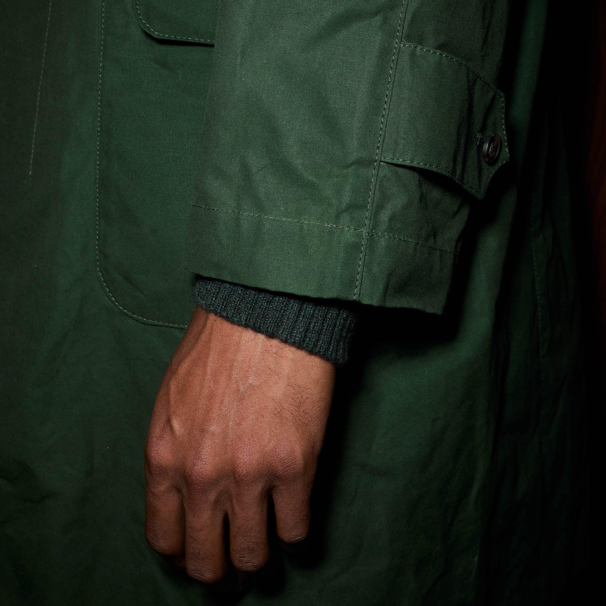 Balmacaan en coton ciré vert