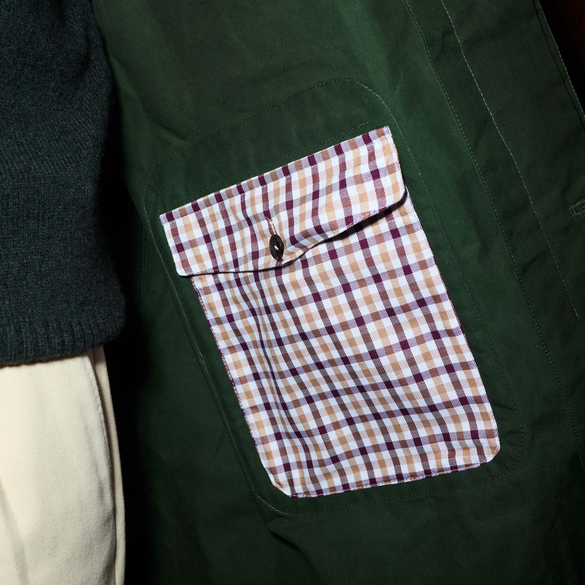 Balmacaan en coton ciré vert