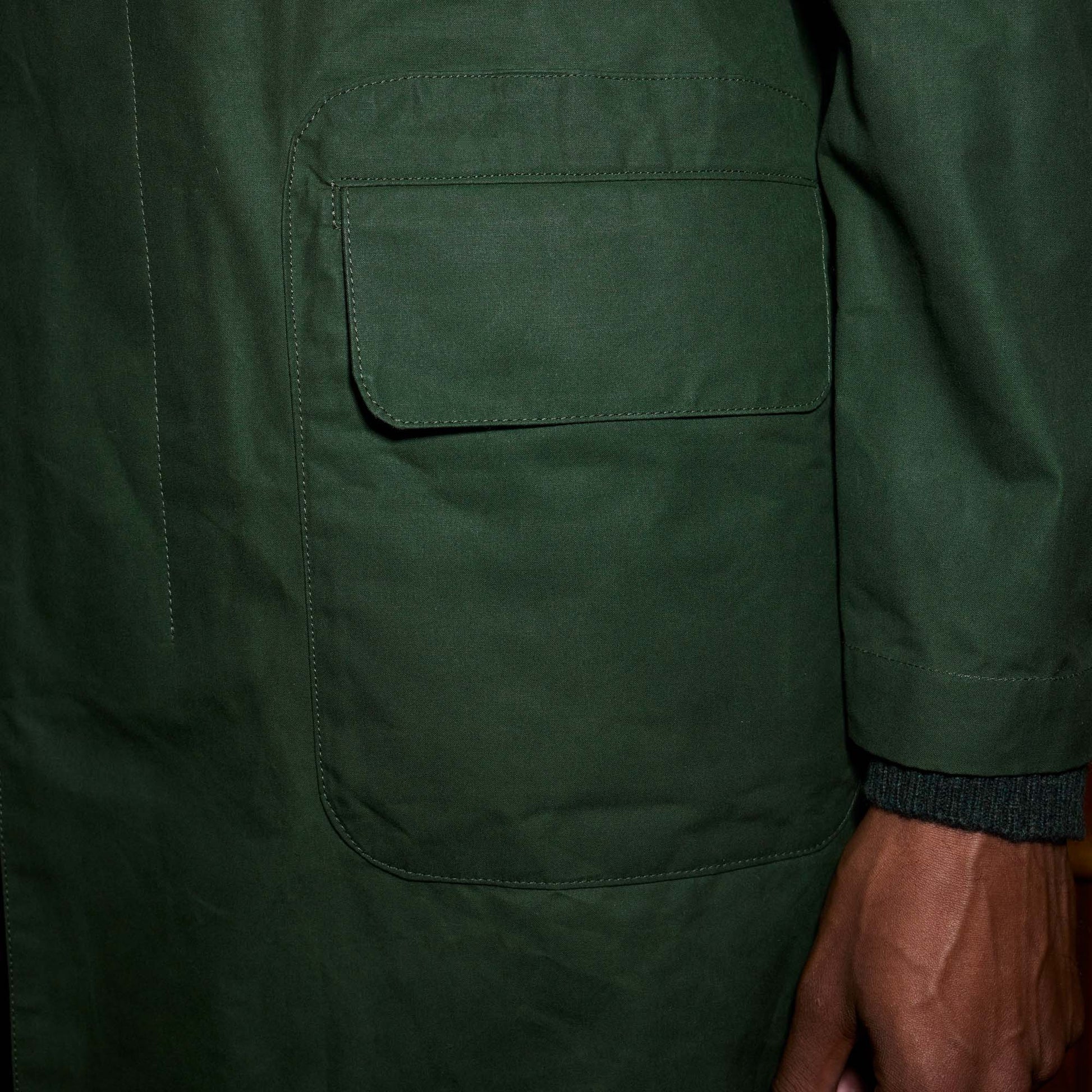 Balmacaan en coton ciré vert