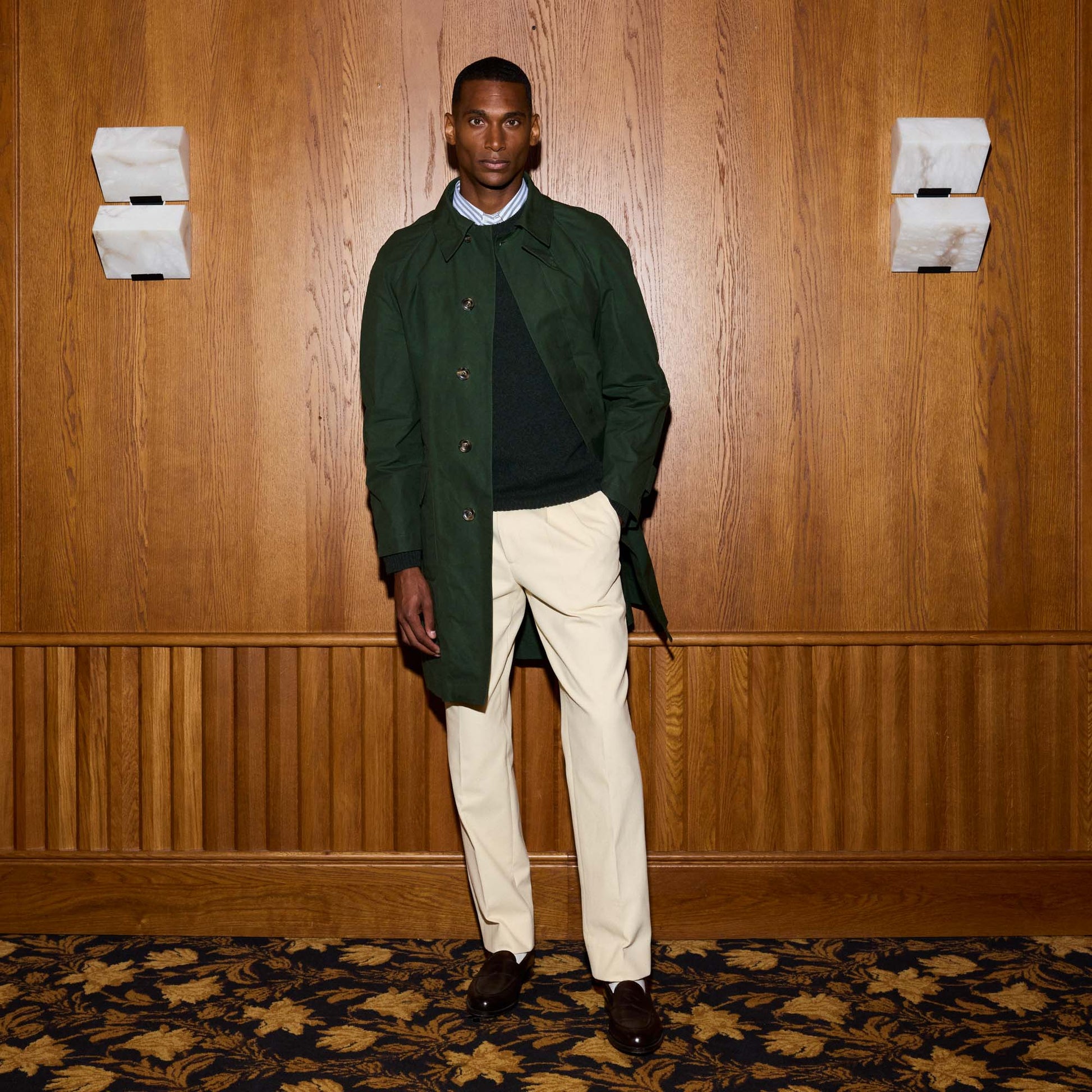 Balmacaan en coton ciré vert