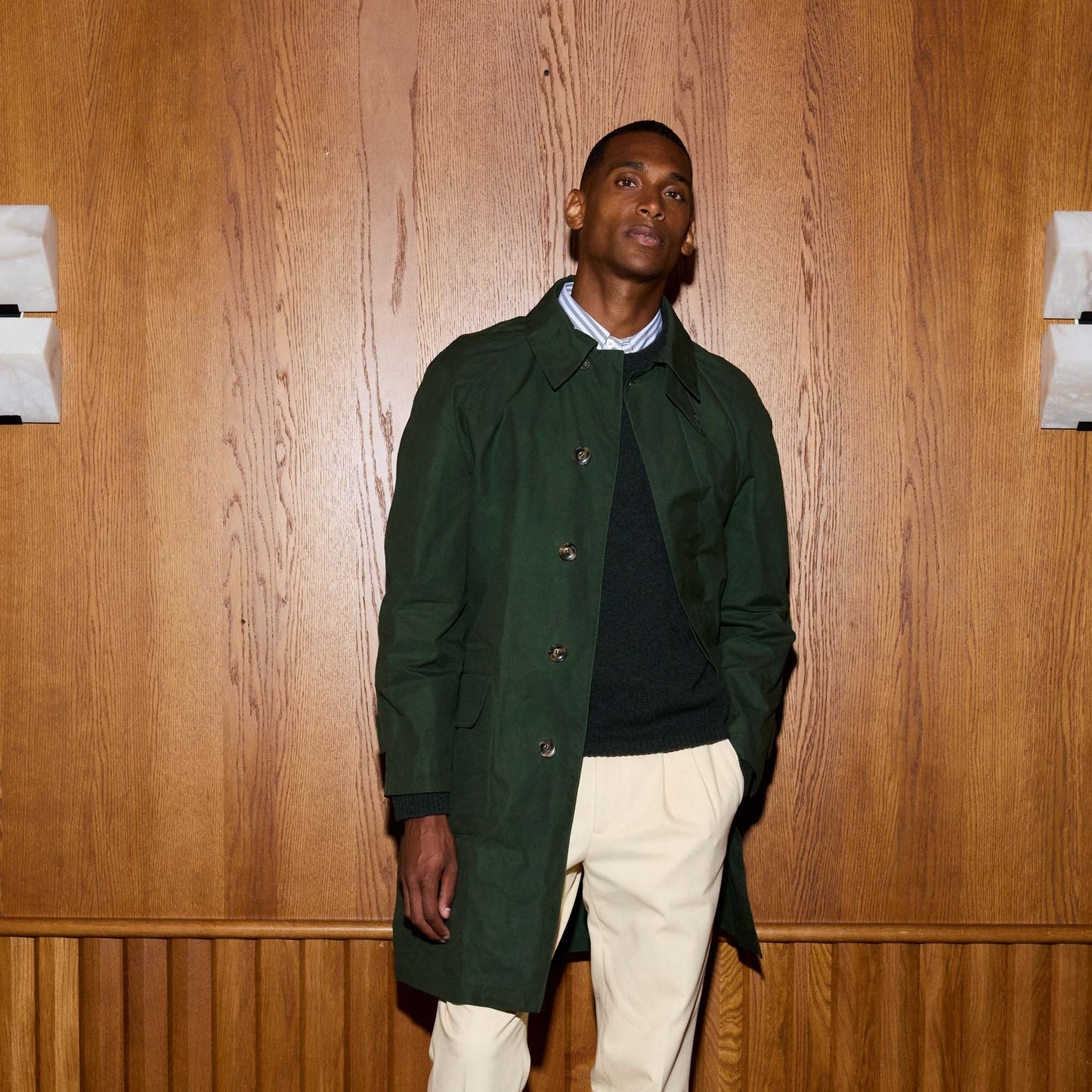 Balmacaan en coton ciré vert