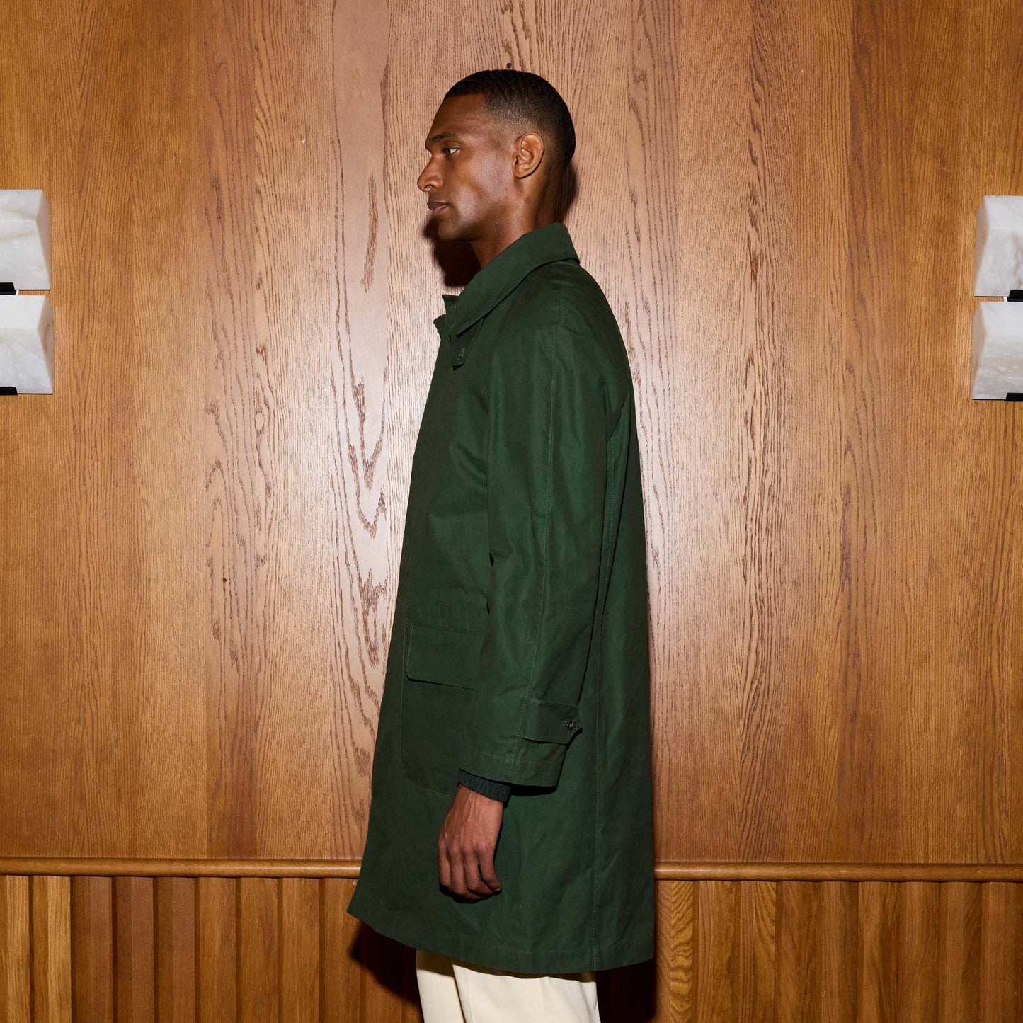 Balmacaan en coton ciré vert