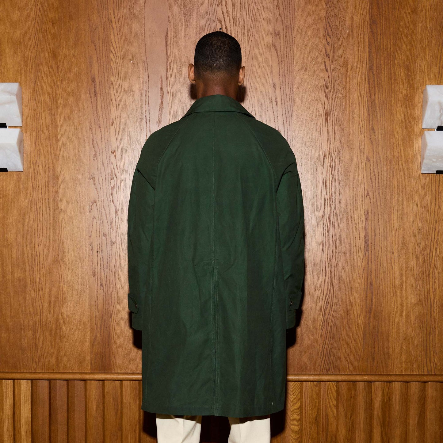 Balmacaan en coton ciré vert