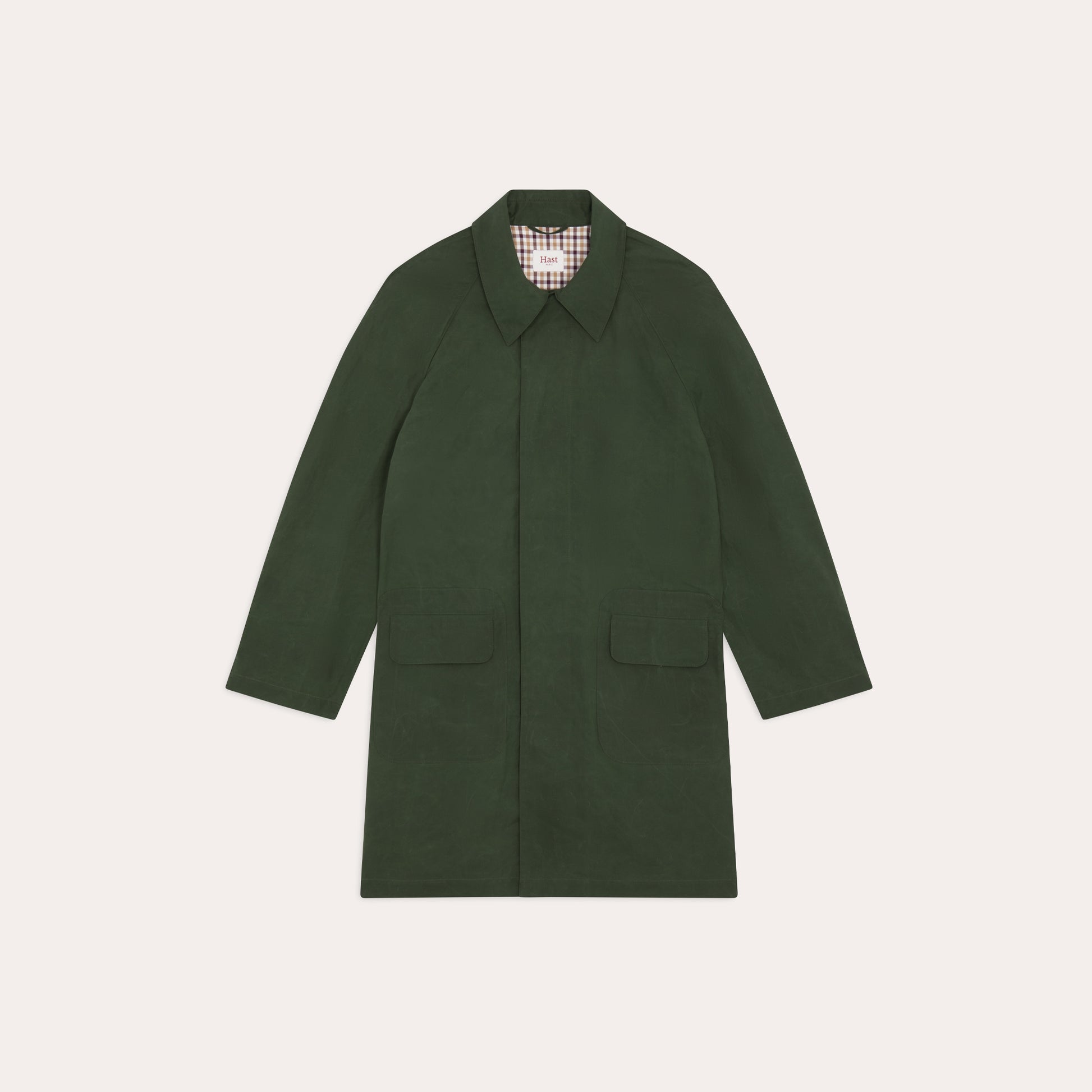 Balmacaan en coton ciré vert