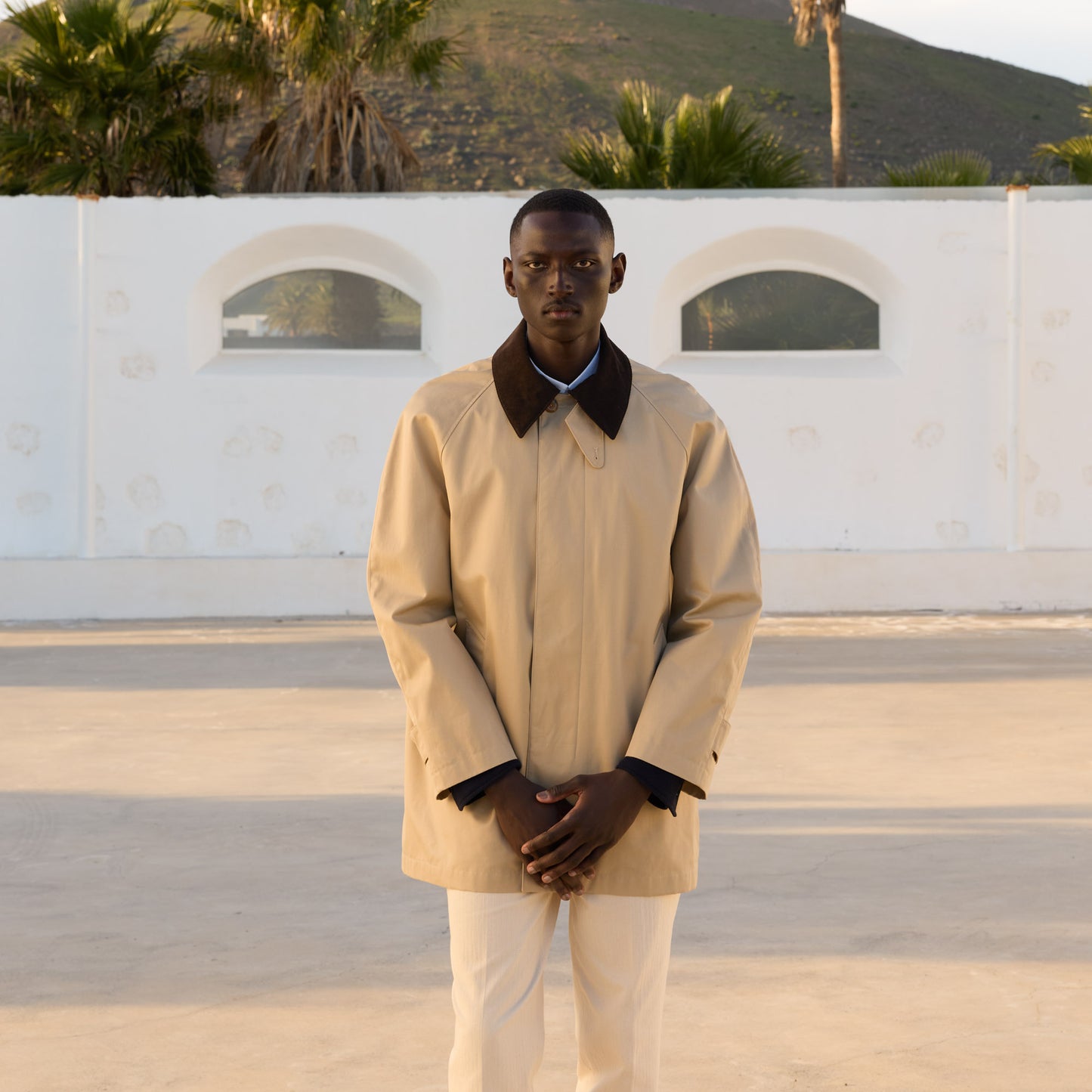 Manteau car coat en coton imperméable beige