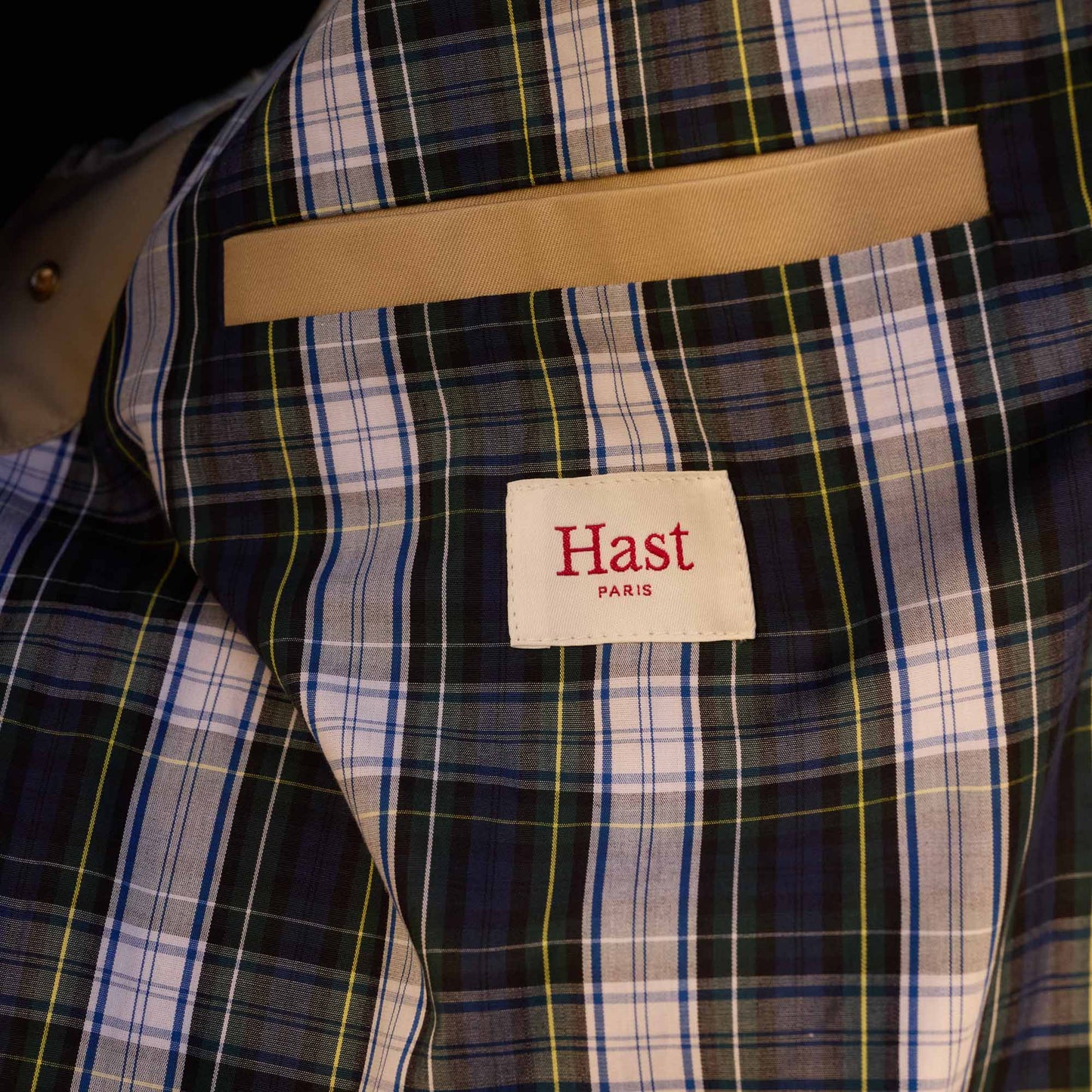 Manteau en coton imperméable beige col velours marron