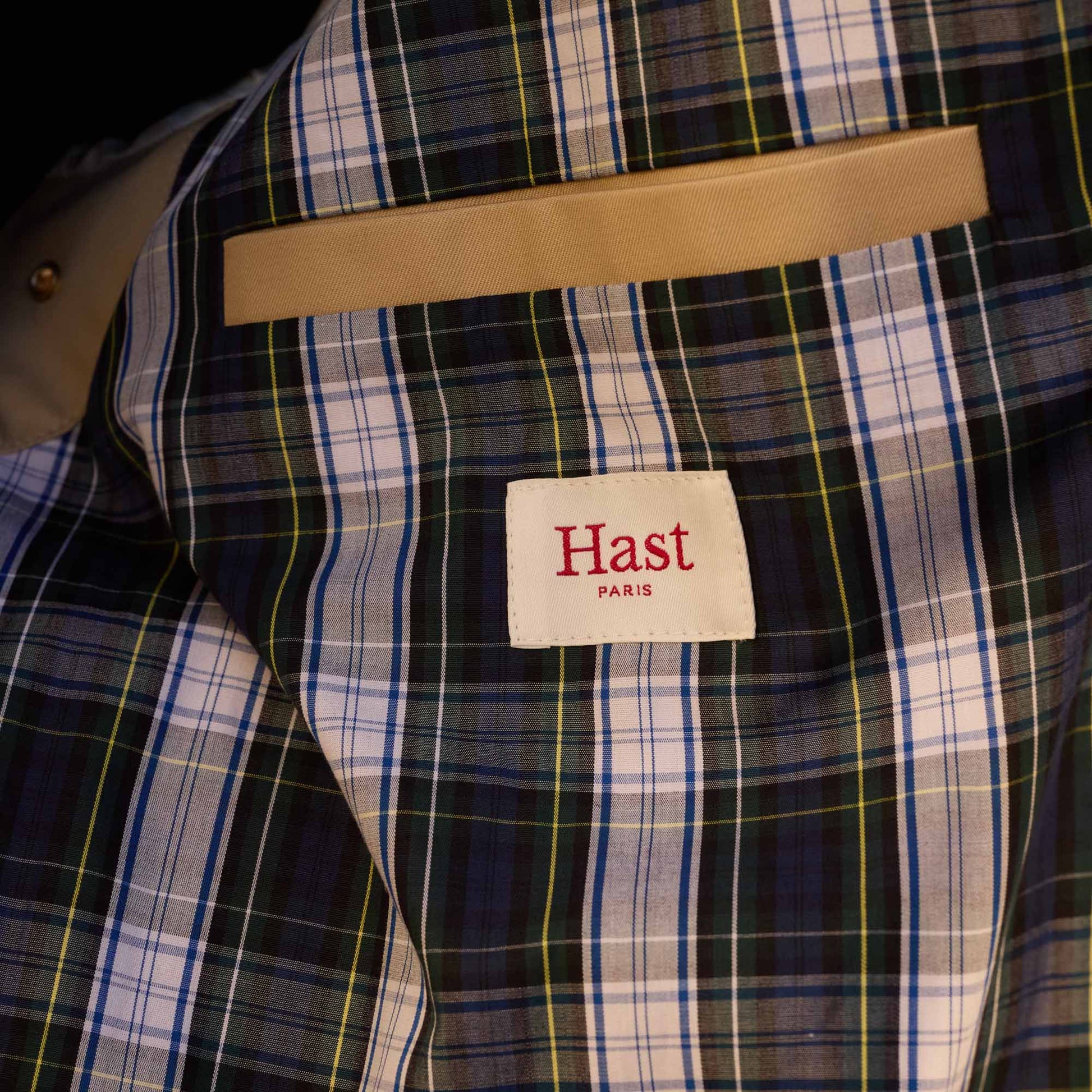 Manteau en coton imperméable beige col velours marron